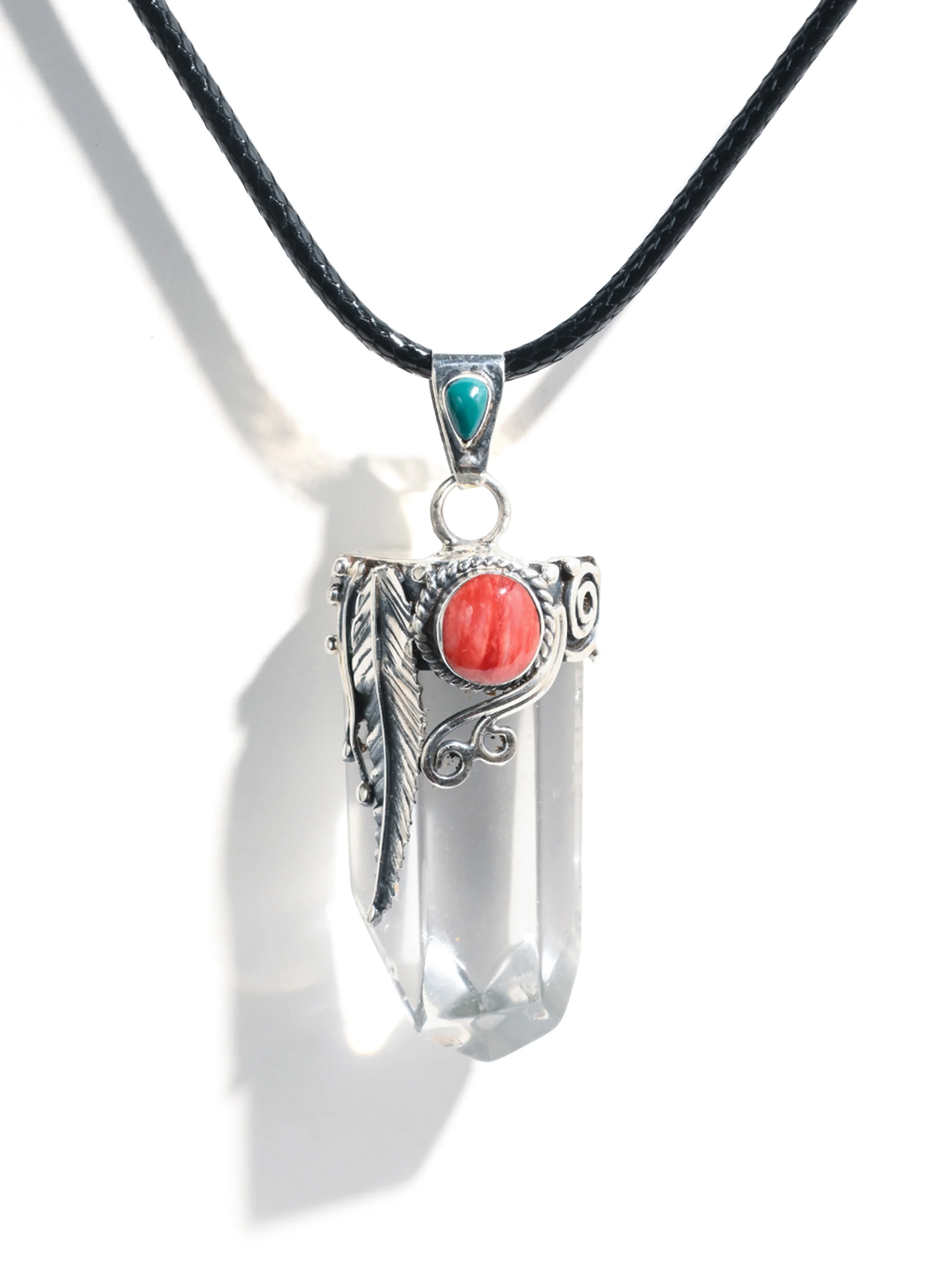 950 Peruvian Silver, Stone and Crystal Pendant Necklace - Image 3