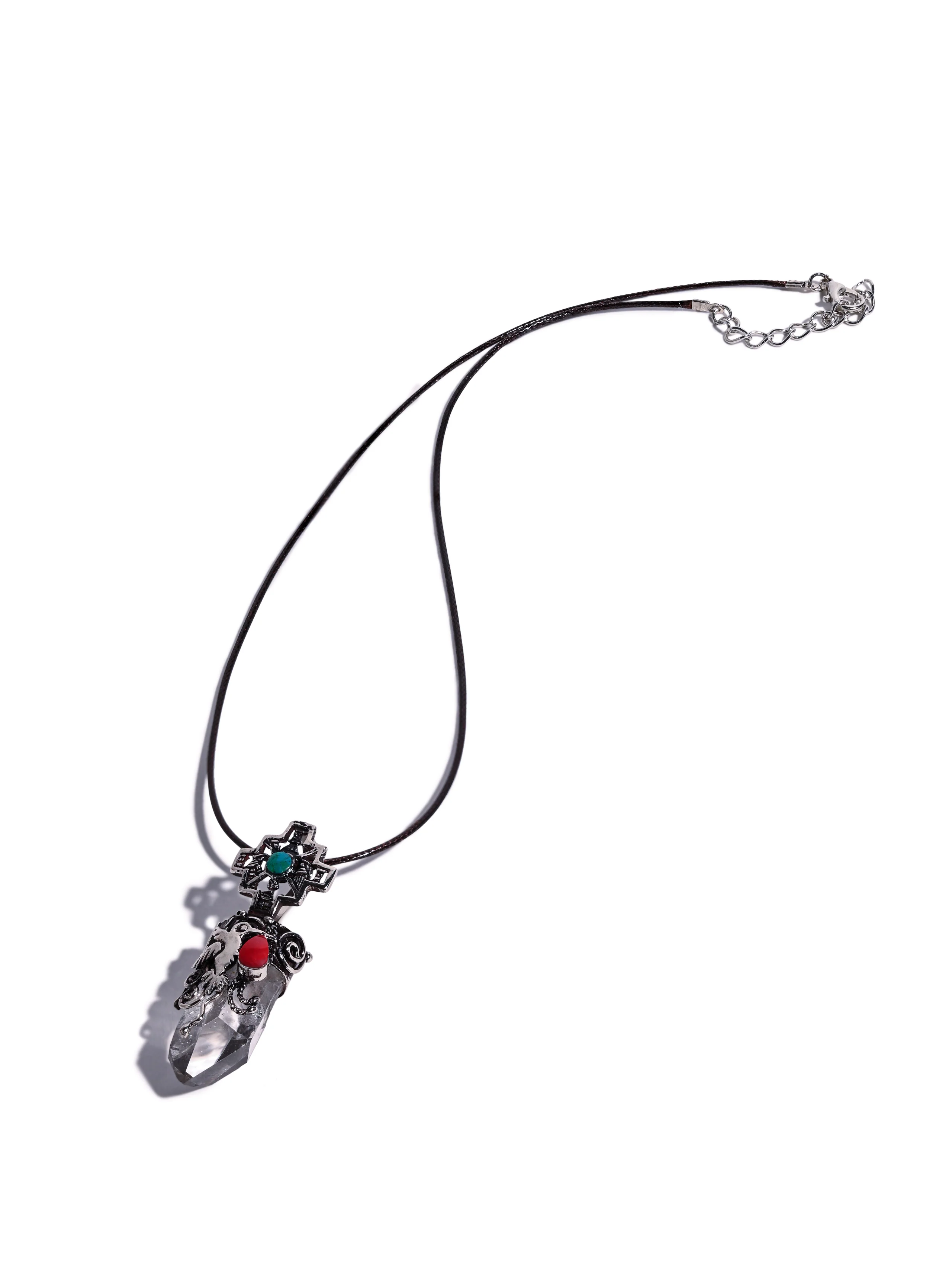 950 Peruvian Silver, Stone and Crystal Pendant Necklace - Hummingbird and Chakana - Image 2