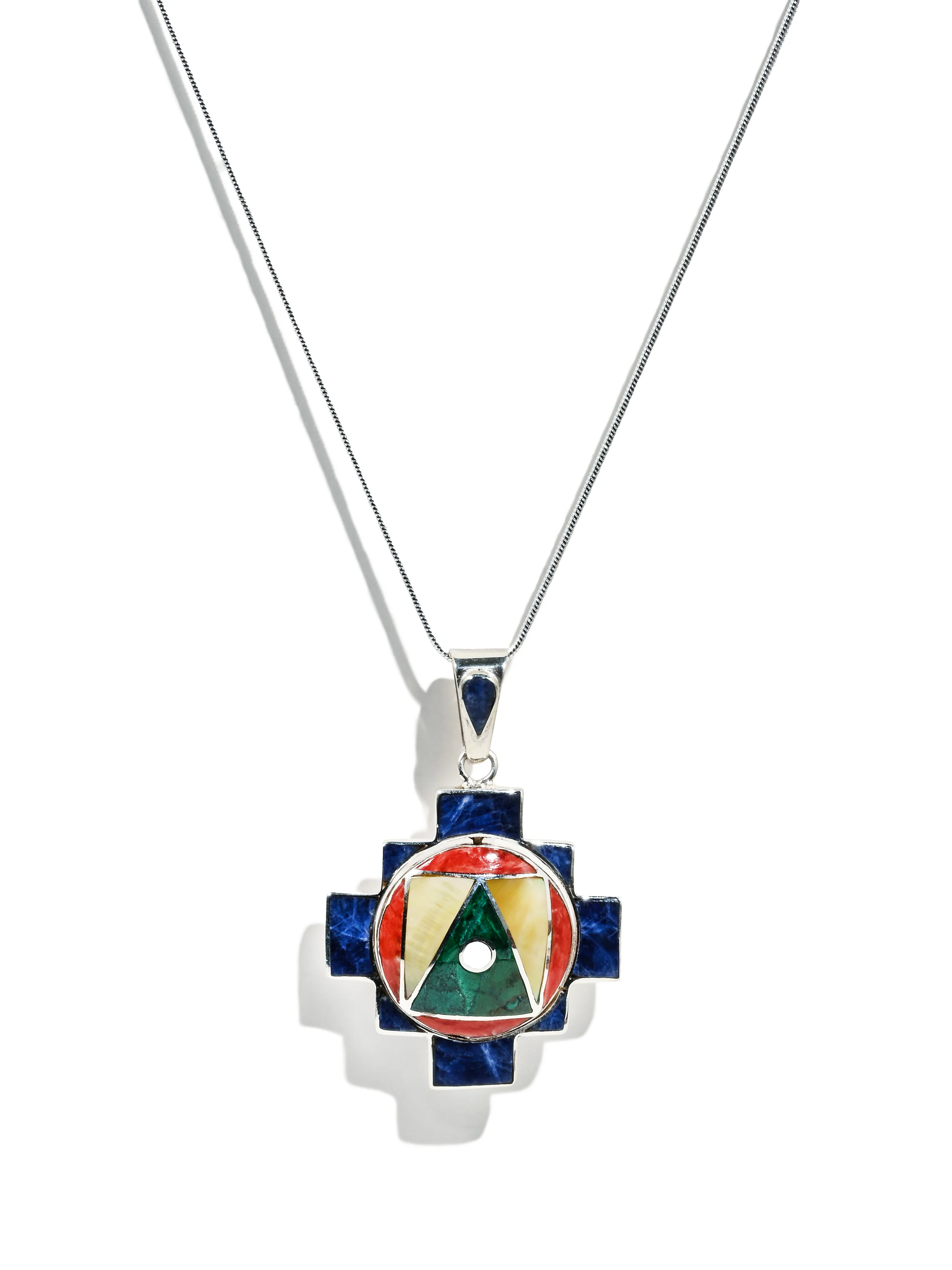 Four Directions Totem Peruvian Chakana Pendant Necklace, Reversible - 950 Sterling Silver