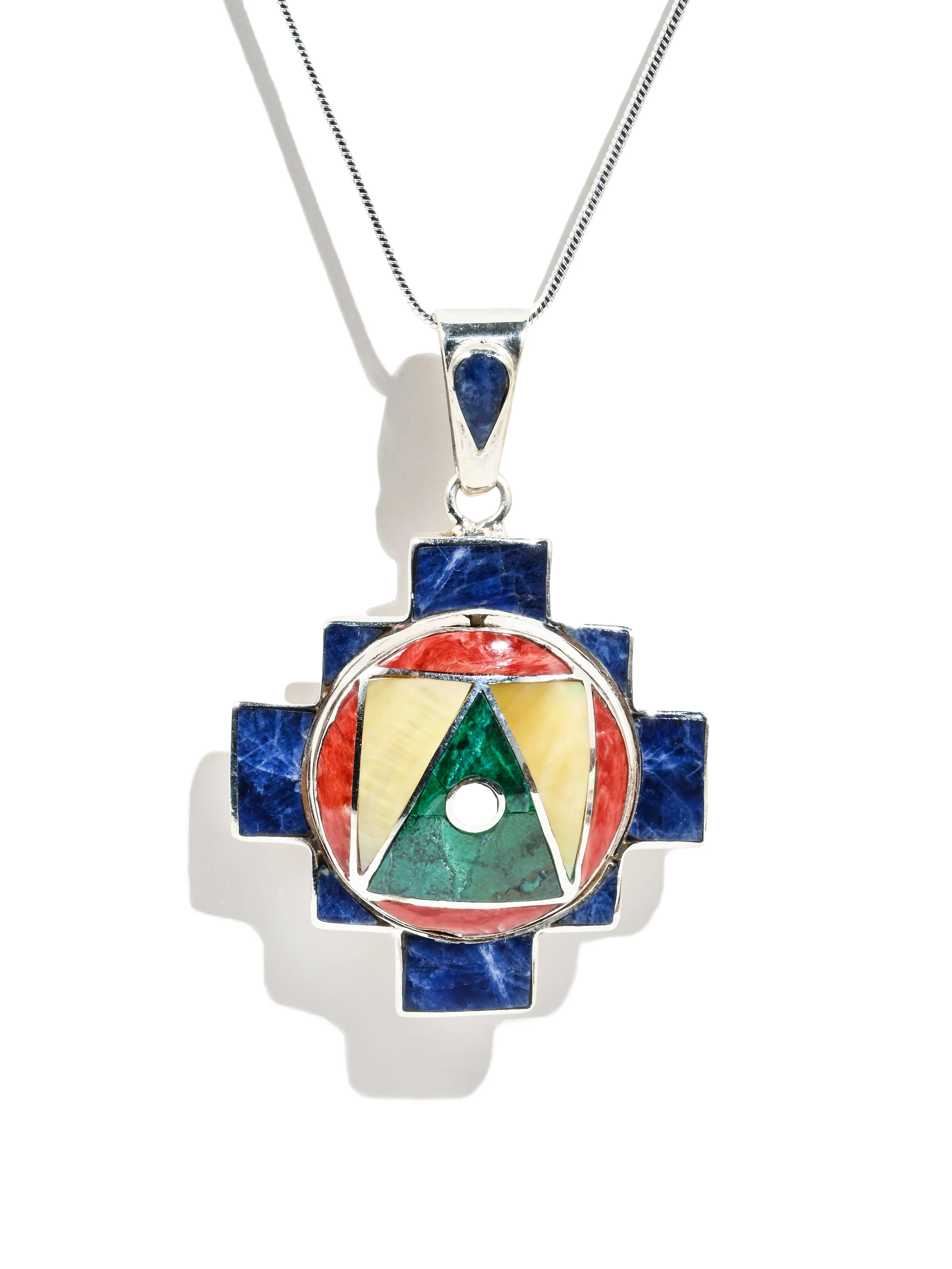 Four Directions Totem Peruvian Chakana Pendant Necklace, Reversible - 950 Sterling Silver - Image 2