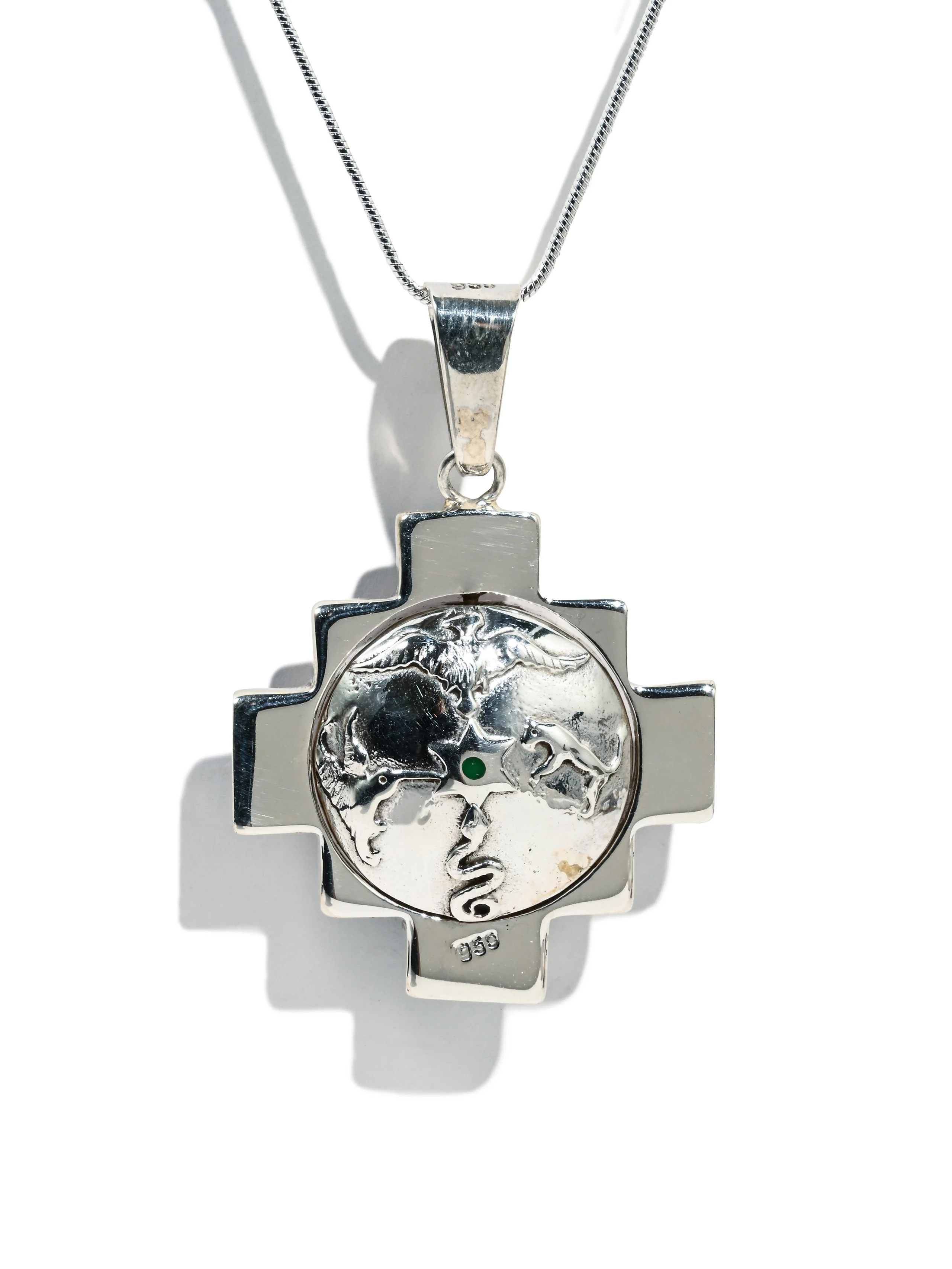 Four Directions Totem Peruvian Chakana Pendant Necklace, Reversible - 950 Sterling Silver - Image 3