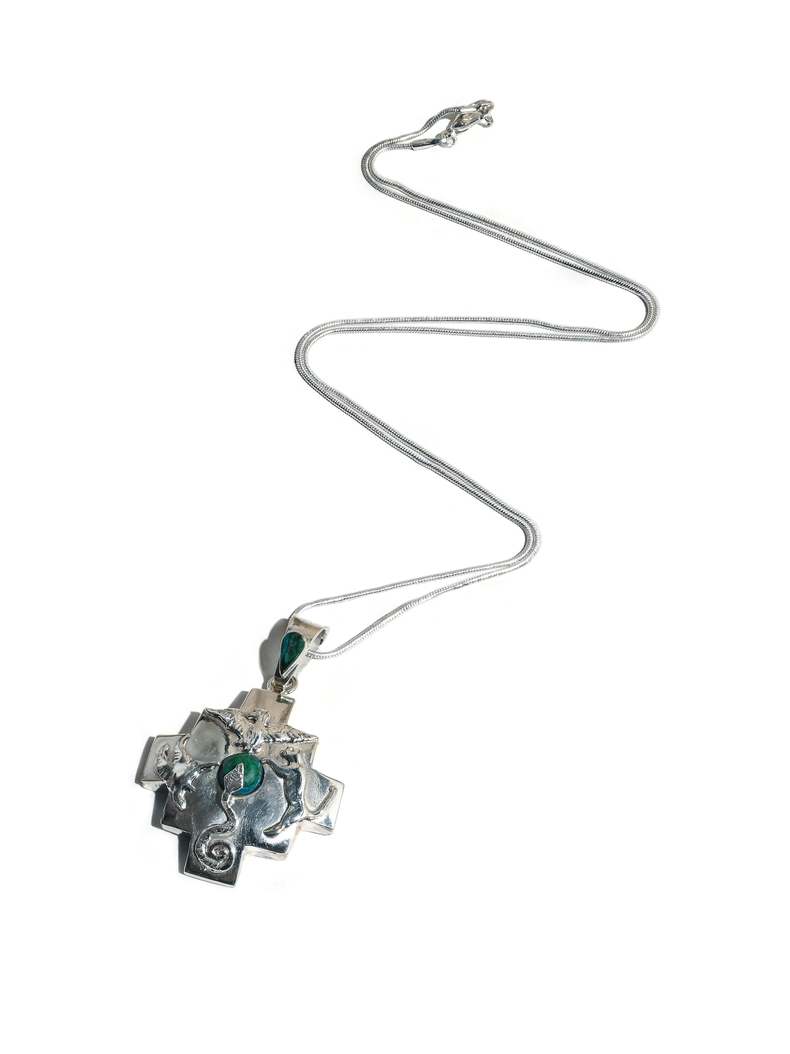 Peruvian Sterling Silver Chakana Four Directions Pendant Necklace - Chrysocolla - Image 3
