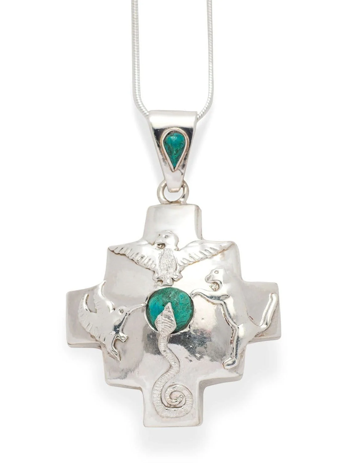 Peruvian Sterling Silver Chakana Four Directions Pendant Necklace - Chrysocolla - Image 4