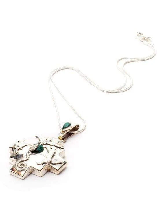 Peruvian Sterling Silver Chakana Four Directions Pendant Necklace - Chrysocolla - Image 5