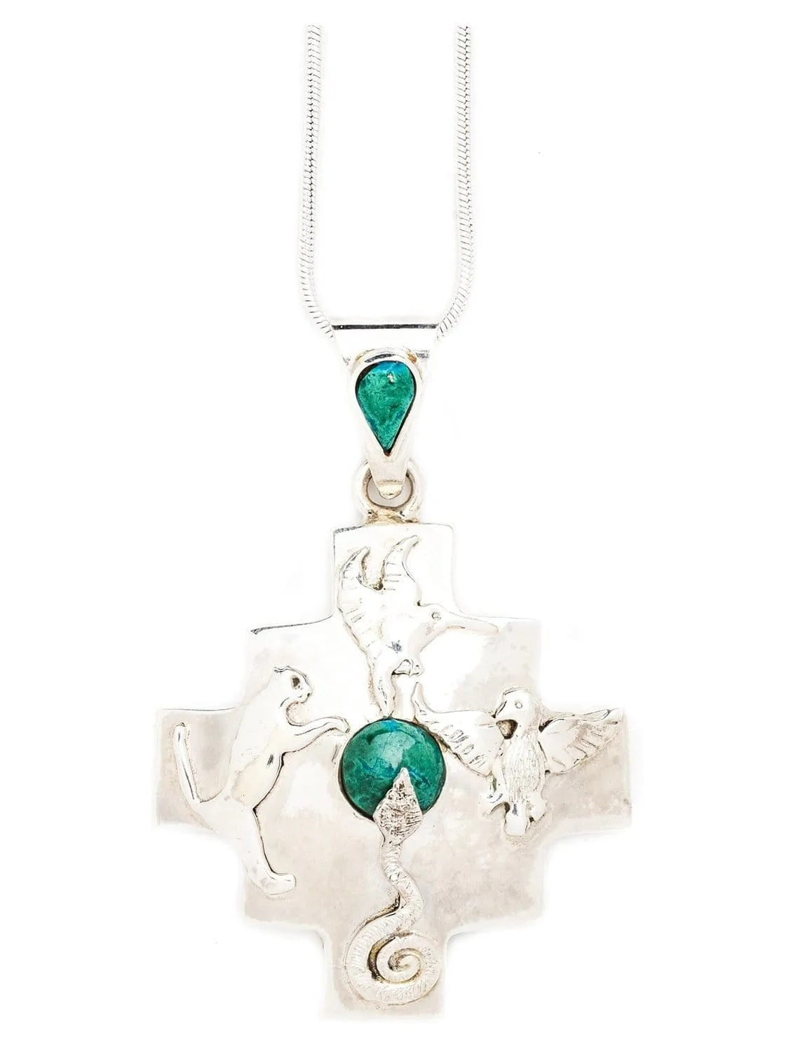 Peruvian Sterling Silver Chakana Four Directions Pendant Necklace - Chrysocolla - Image 6