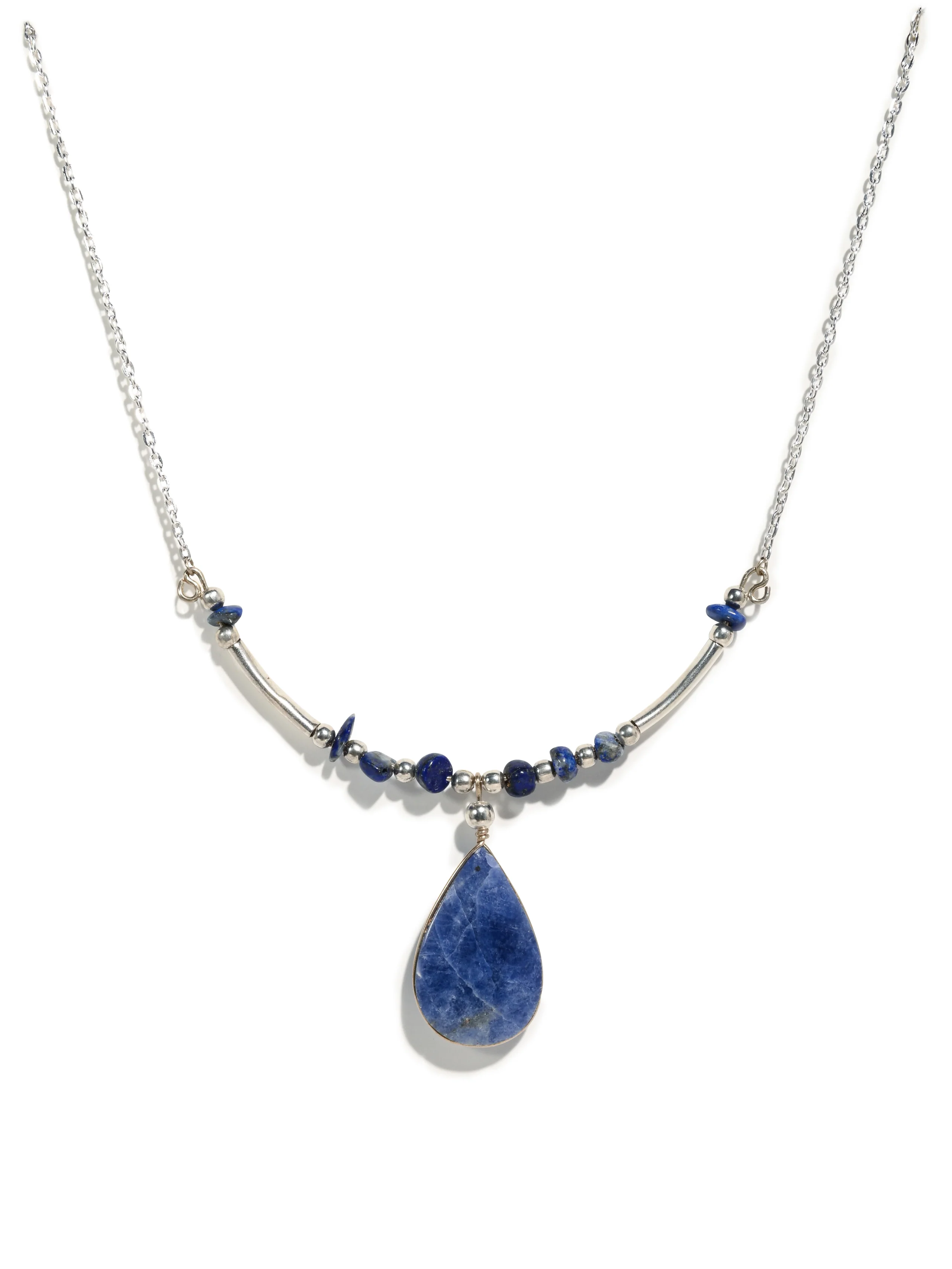 Alpaca Silver Choker Necklace - Sodalite Stone - Image 2