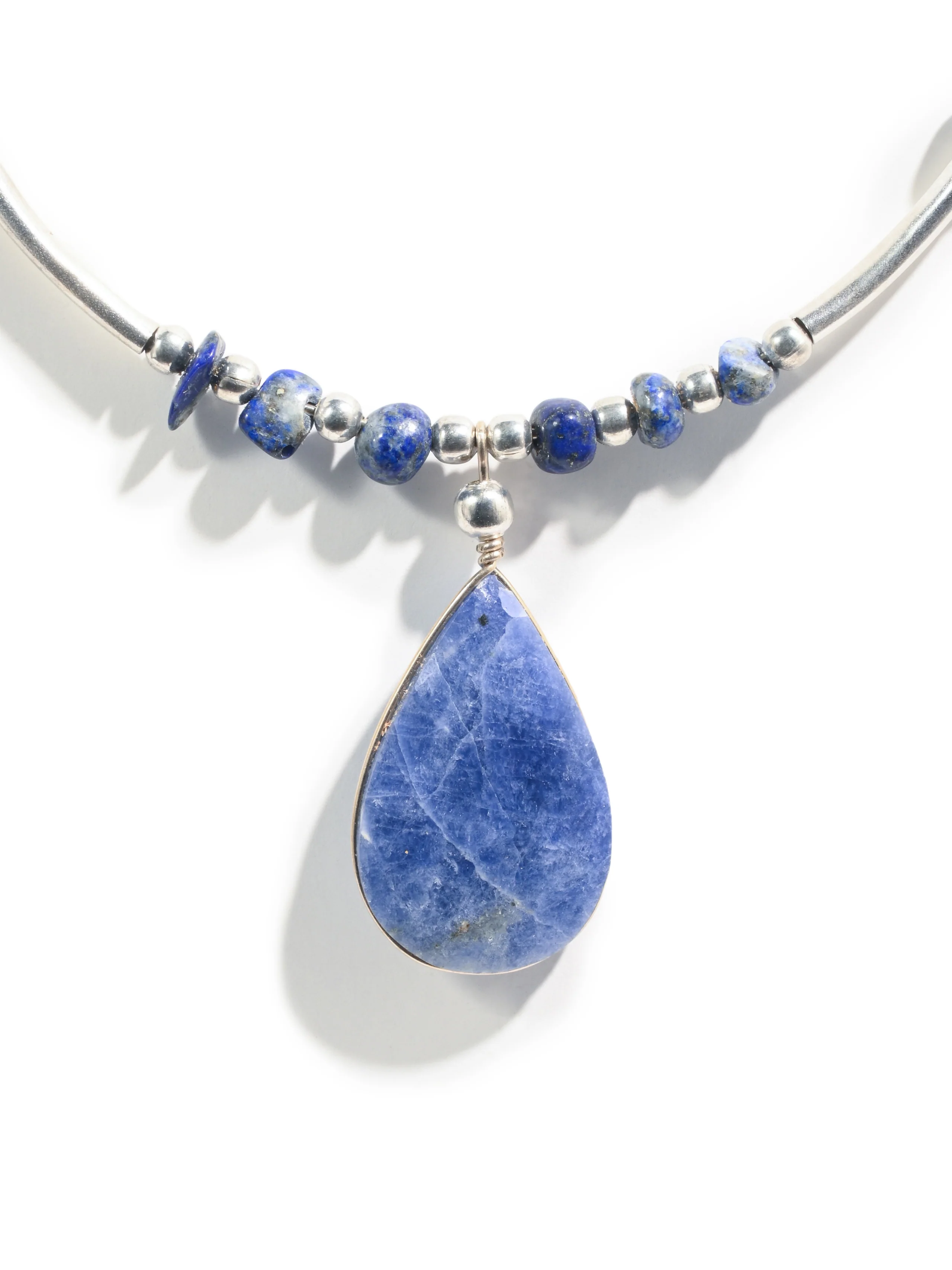 Alpaca Silver Choker Necklace - Sodalite Stone - Image 3