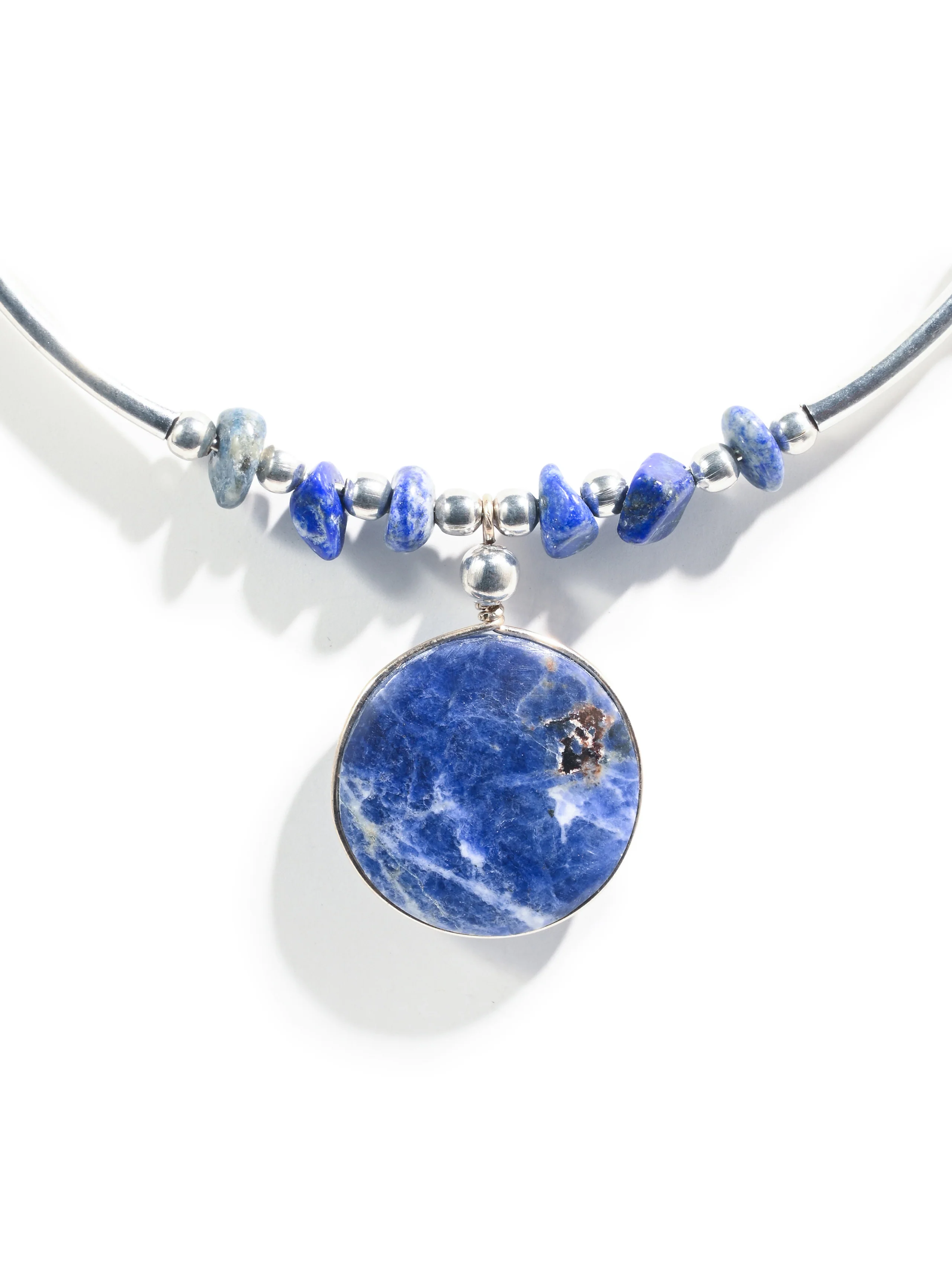 Alpaca Silver Choker Necklace - Sodalite Stone - Image 6