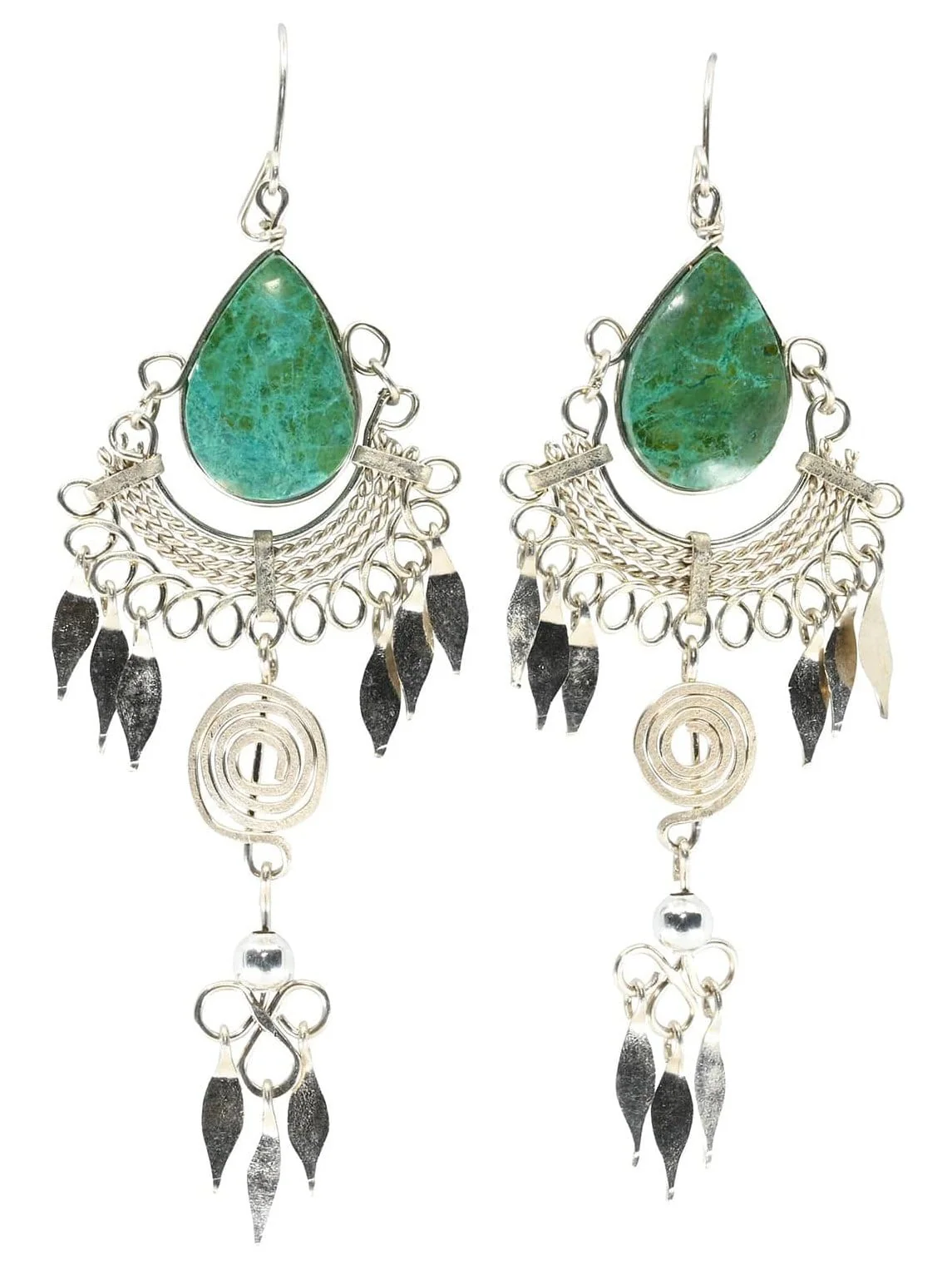 Alpaca Silver Stone & Spiral Earrings - Image 2