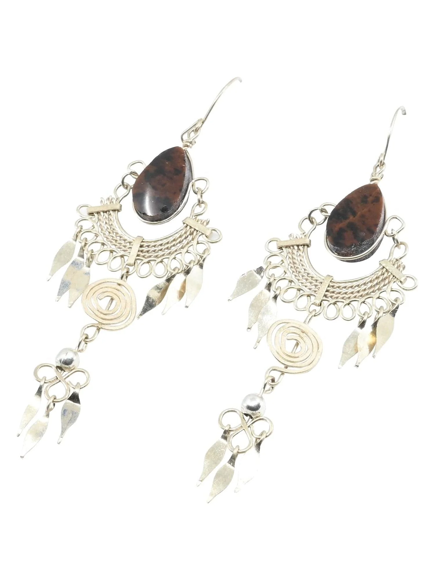 Alpaca Silver Stone & Spiral Earrings - Image 3