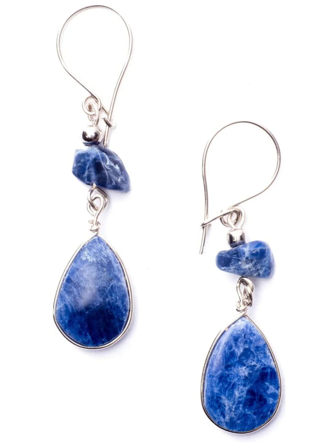 Alpaca Silver Wire Pierced Earrings Lapis Lazuli - 1.5 in - Image 2