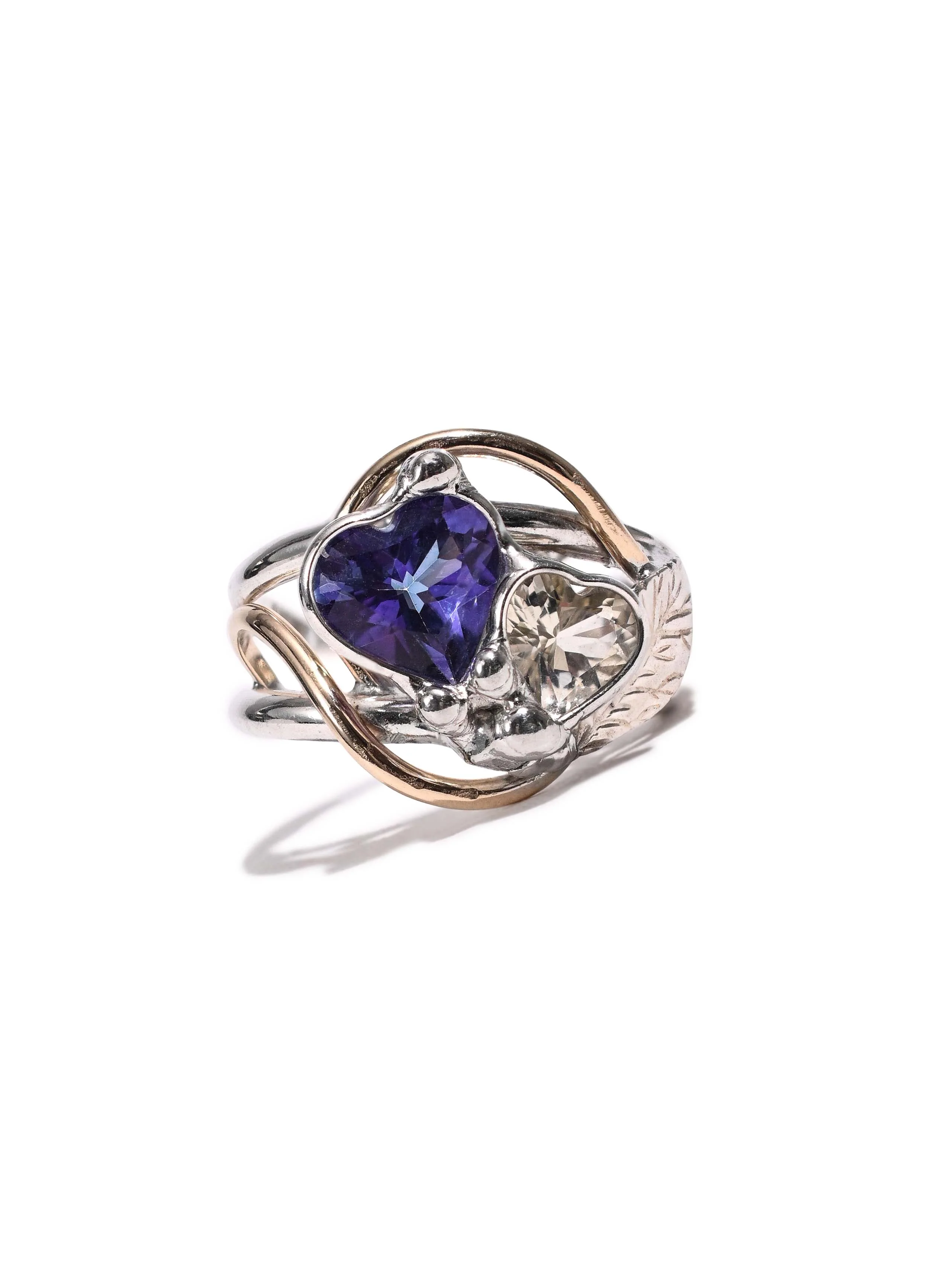 Amethyst and Quartz Heart Ring