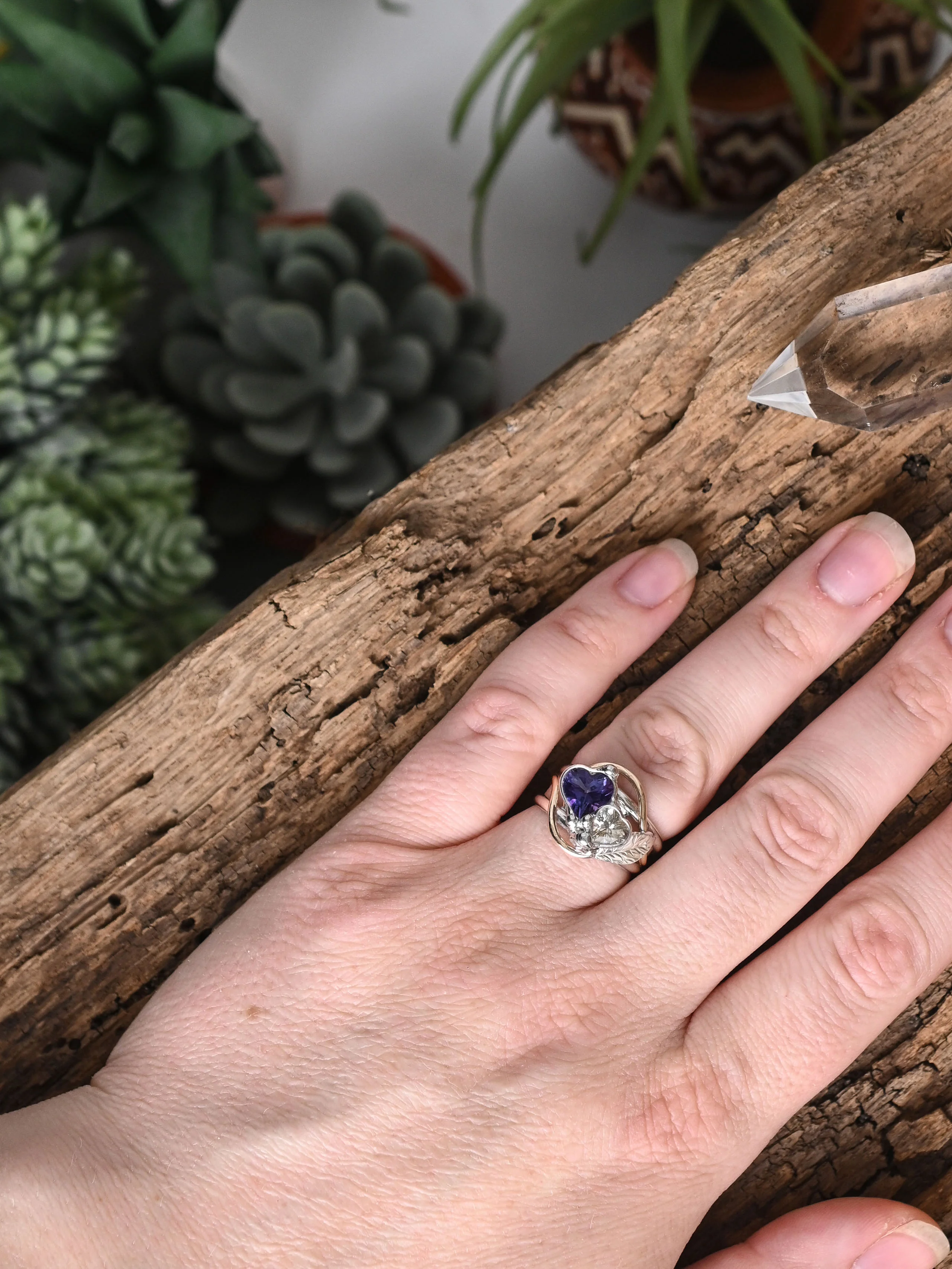 Amethyst and Quartz Heart Ring - Image 5