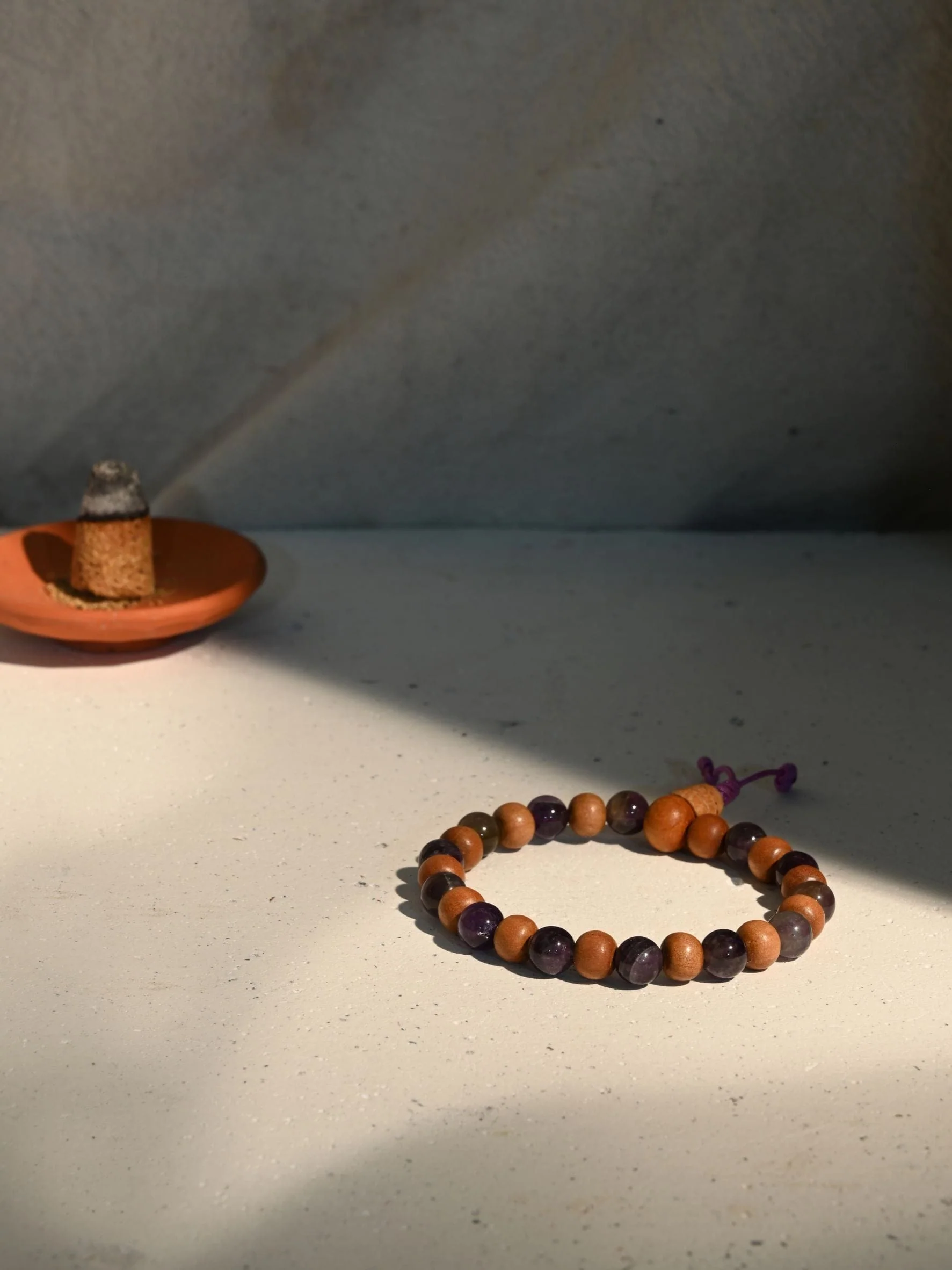 Amethyst & Sandalwood Wrist Mala - Image 2