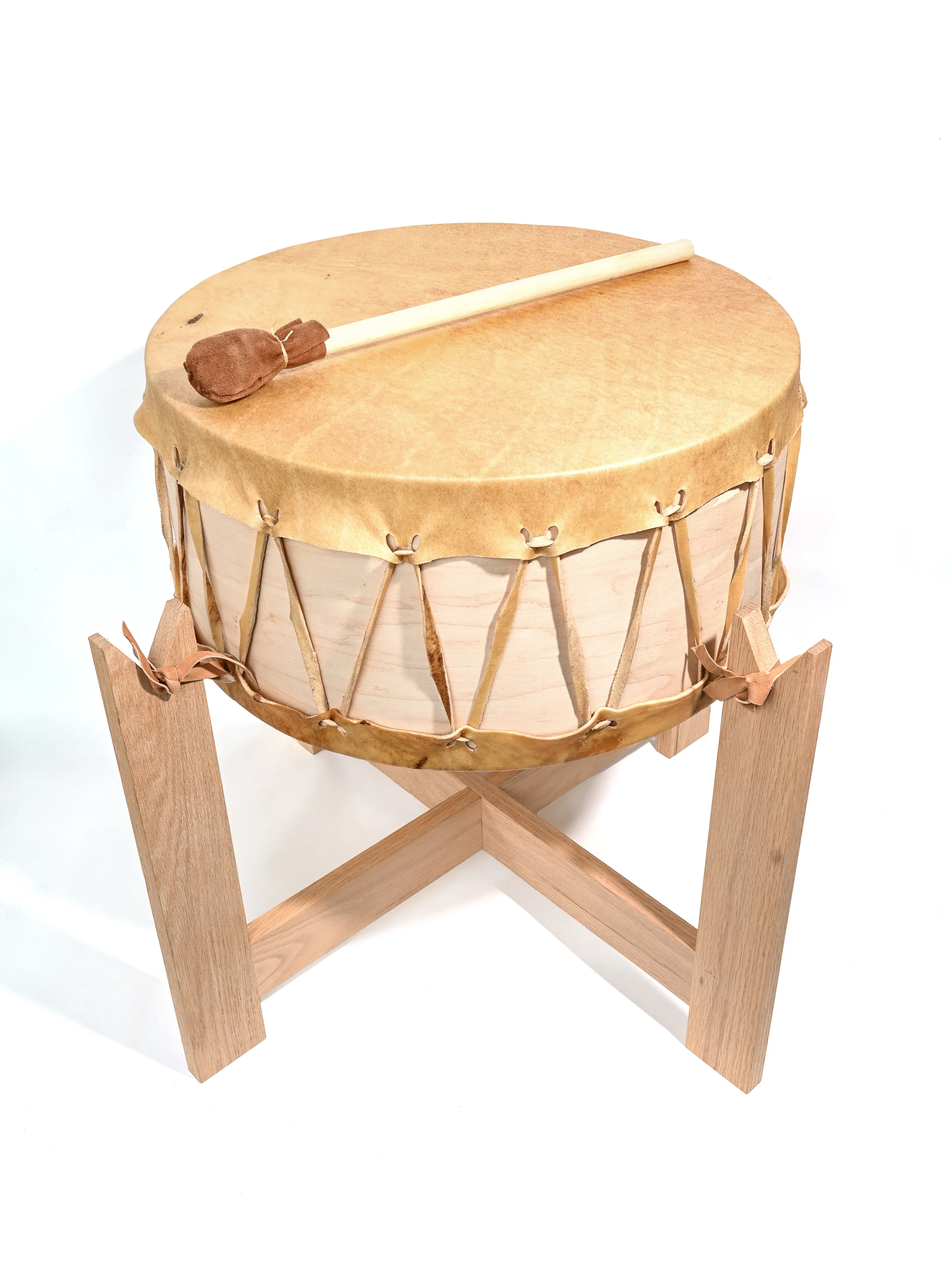 Ceremonial Native American Style Buffalo Hide Double-Sided Drum with Stand - Image 2