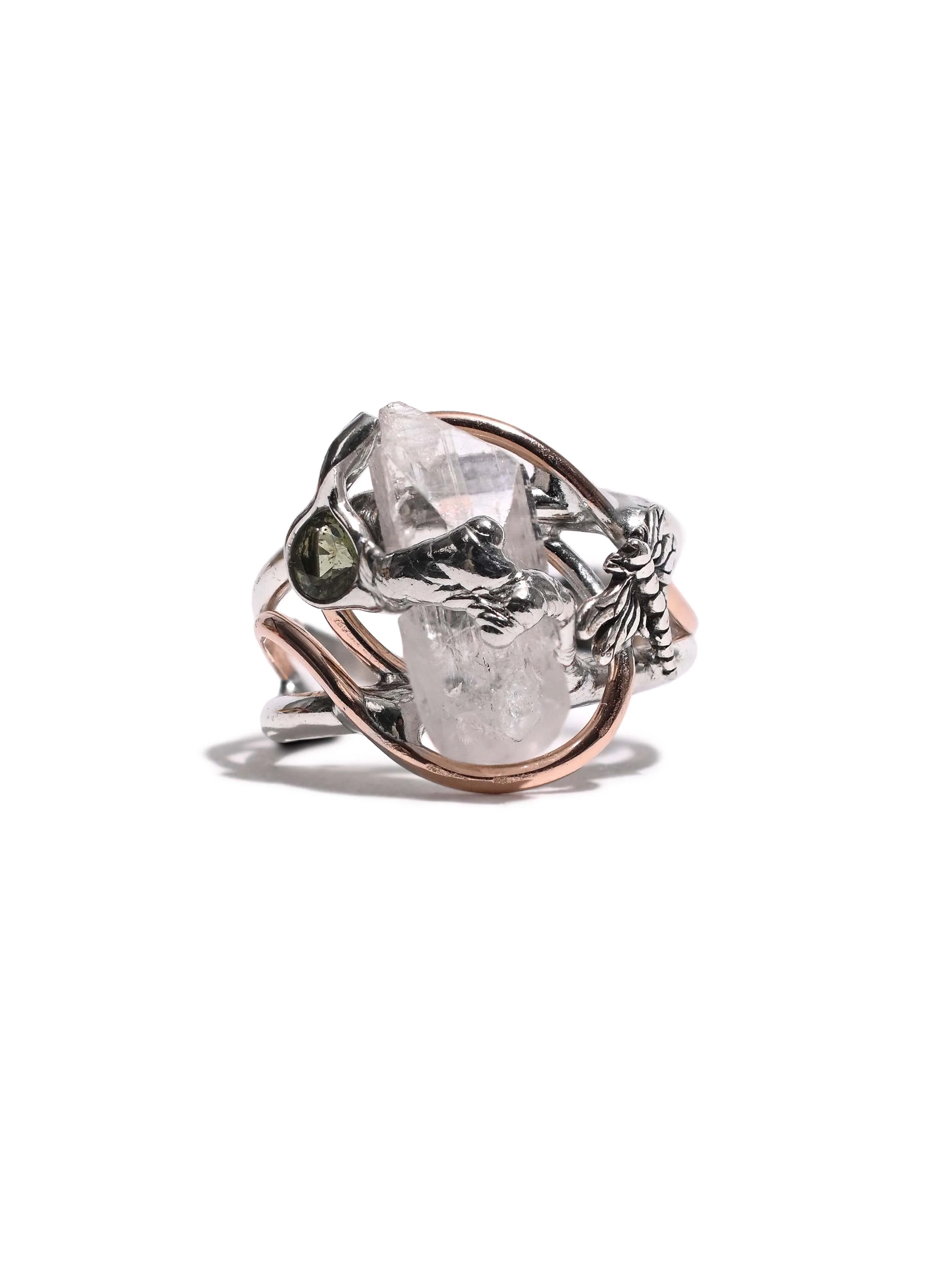 Danburite and Moldavite Ring