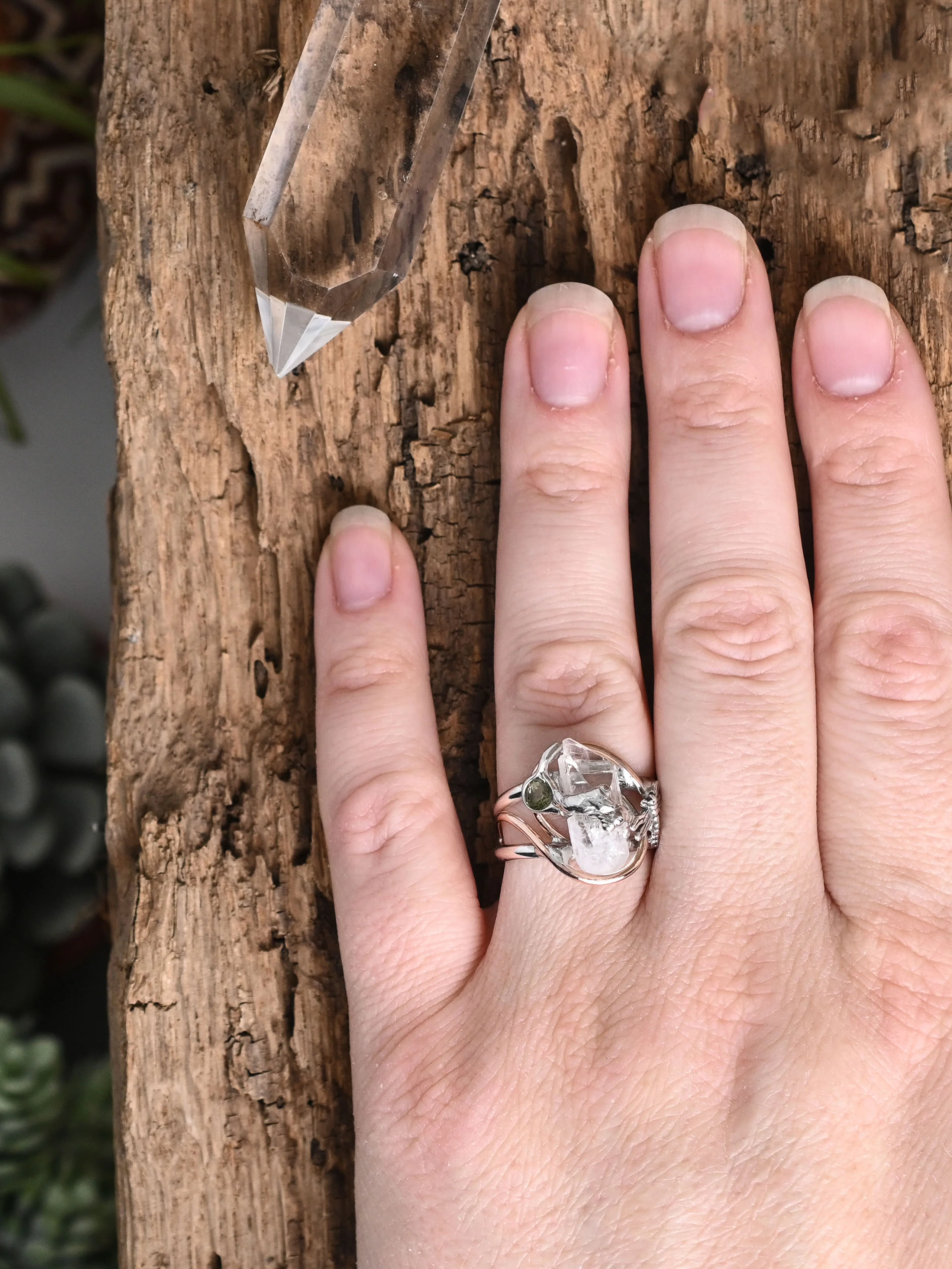 Danburite and Moldavite Ring - Image 5