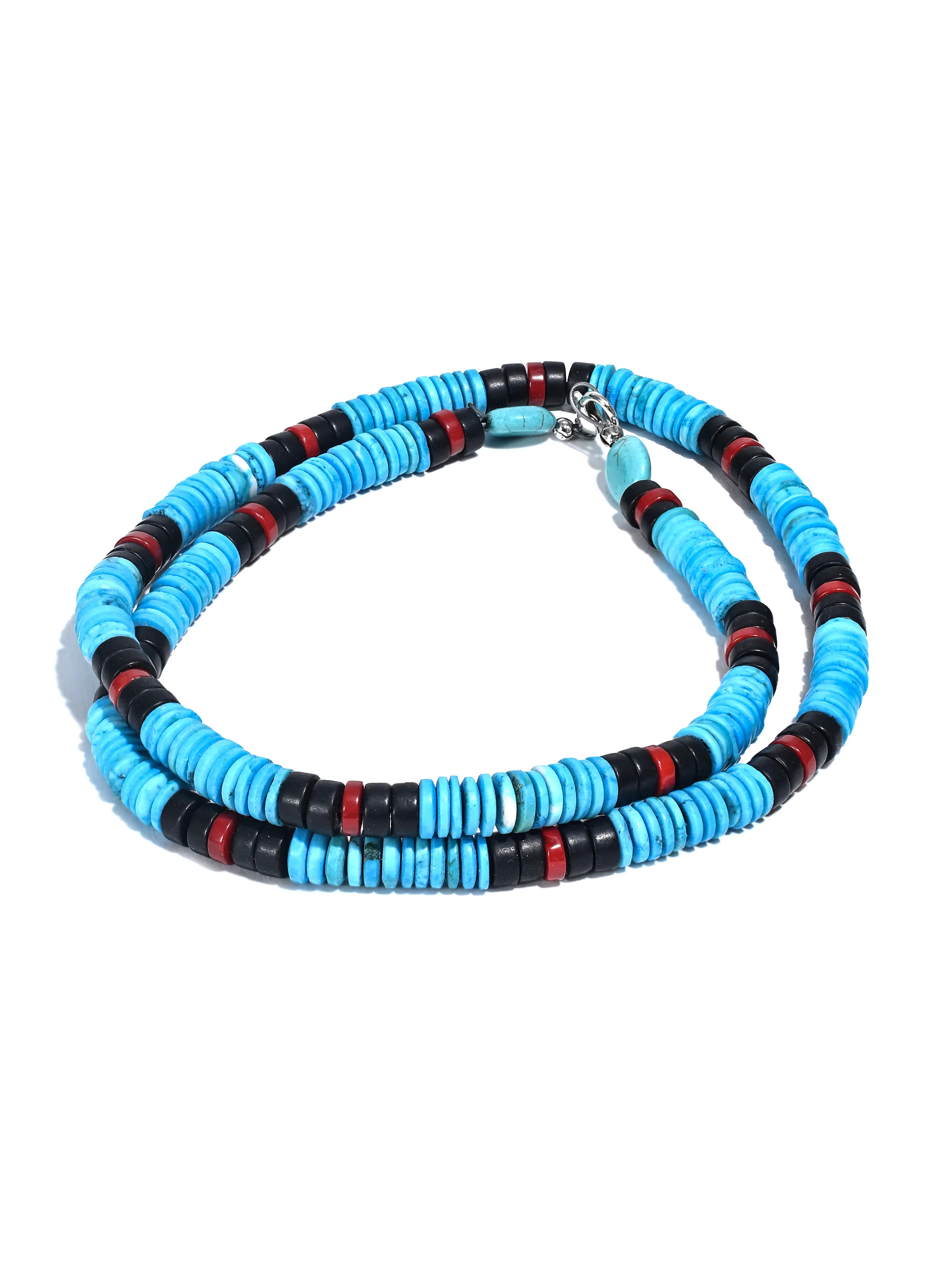 Heishi Collection: Turquoise, Onyx, and Coral Necklace - Image 3