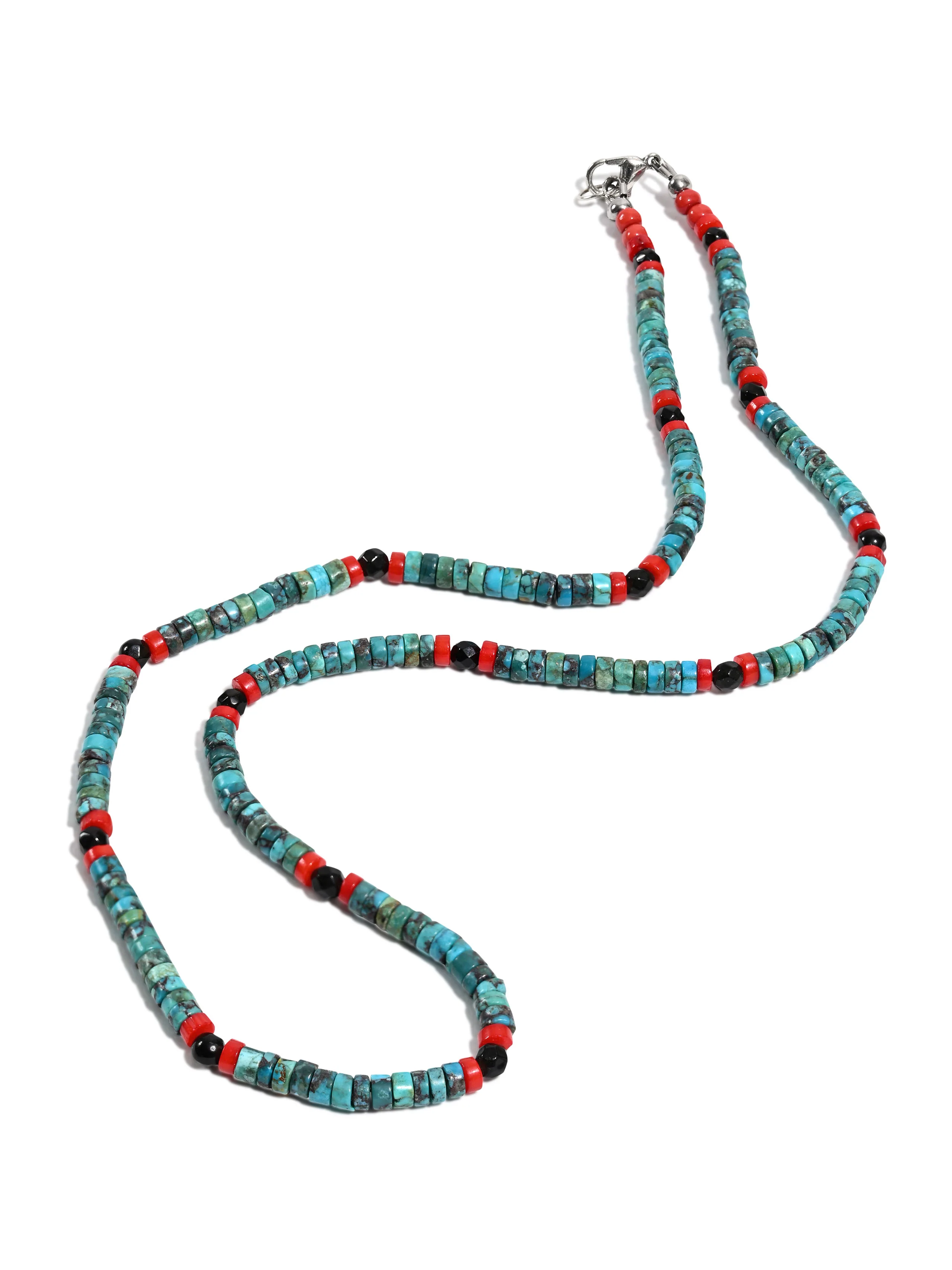 Heishi Collection: Turquoise Necklace with Faceted Obsidian Beads