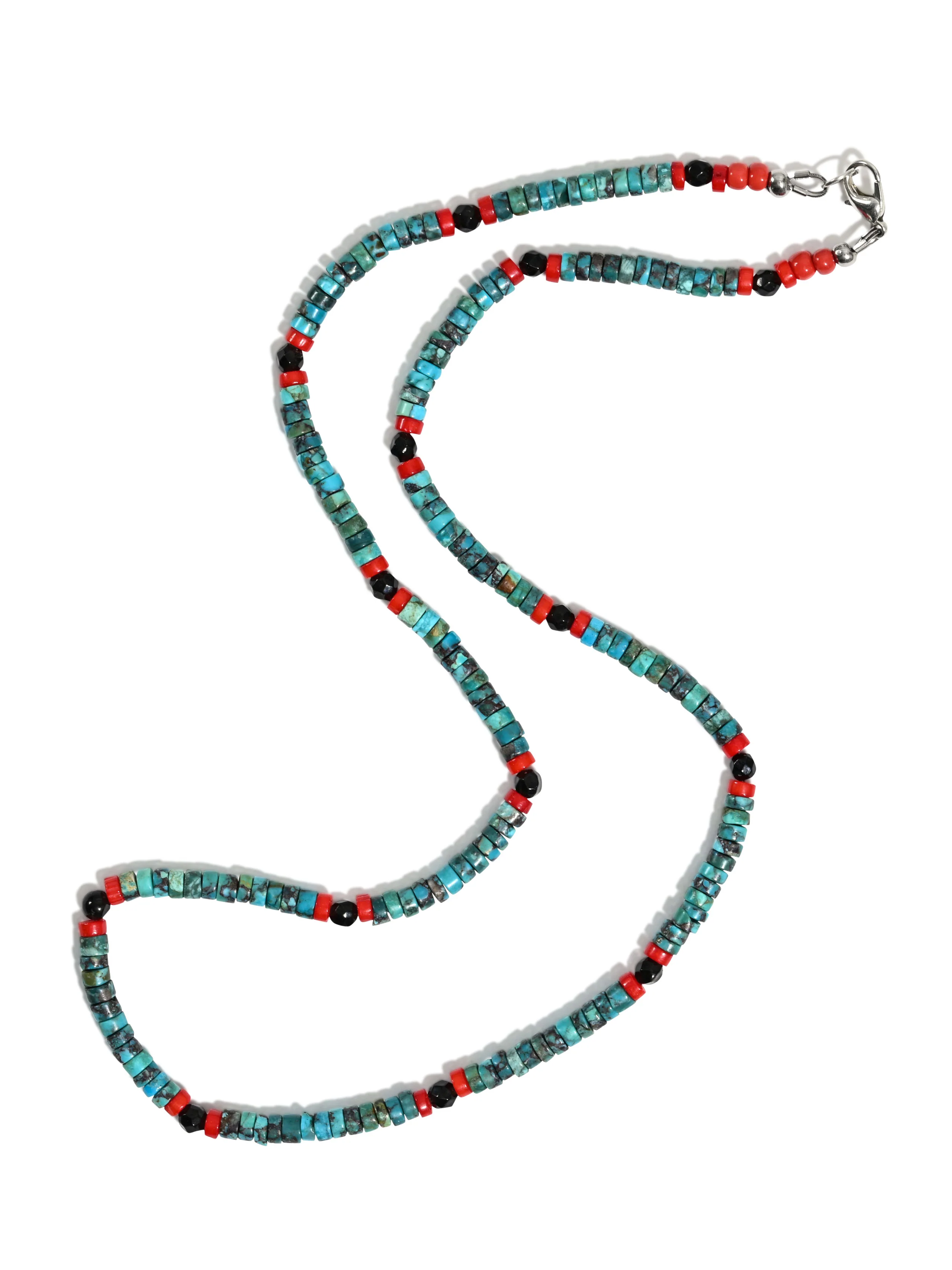 Heishi Collection: Turquoise Necklace with Faceted Obsidian Beads - Image 2