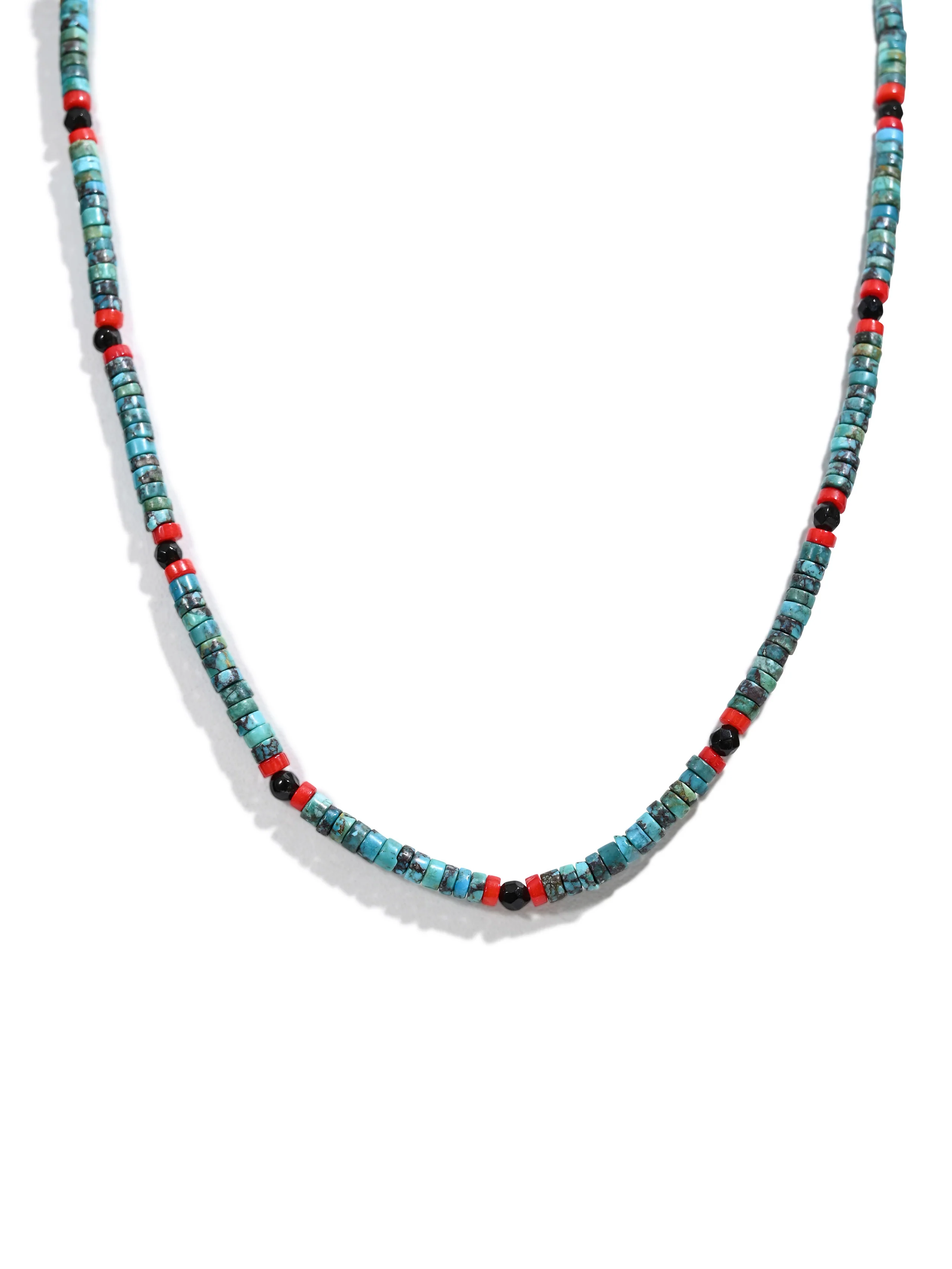 Heishi Collection: Turquoise Necklace with Faceted Obsidian Beads - Image 3
