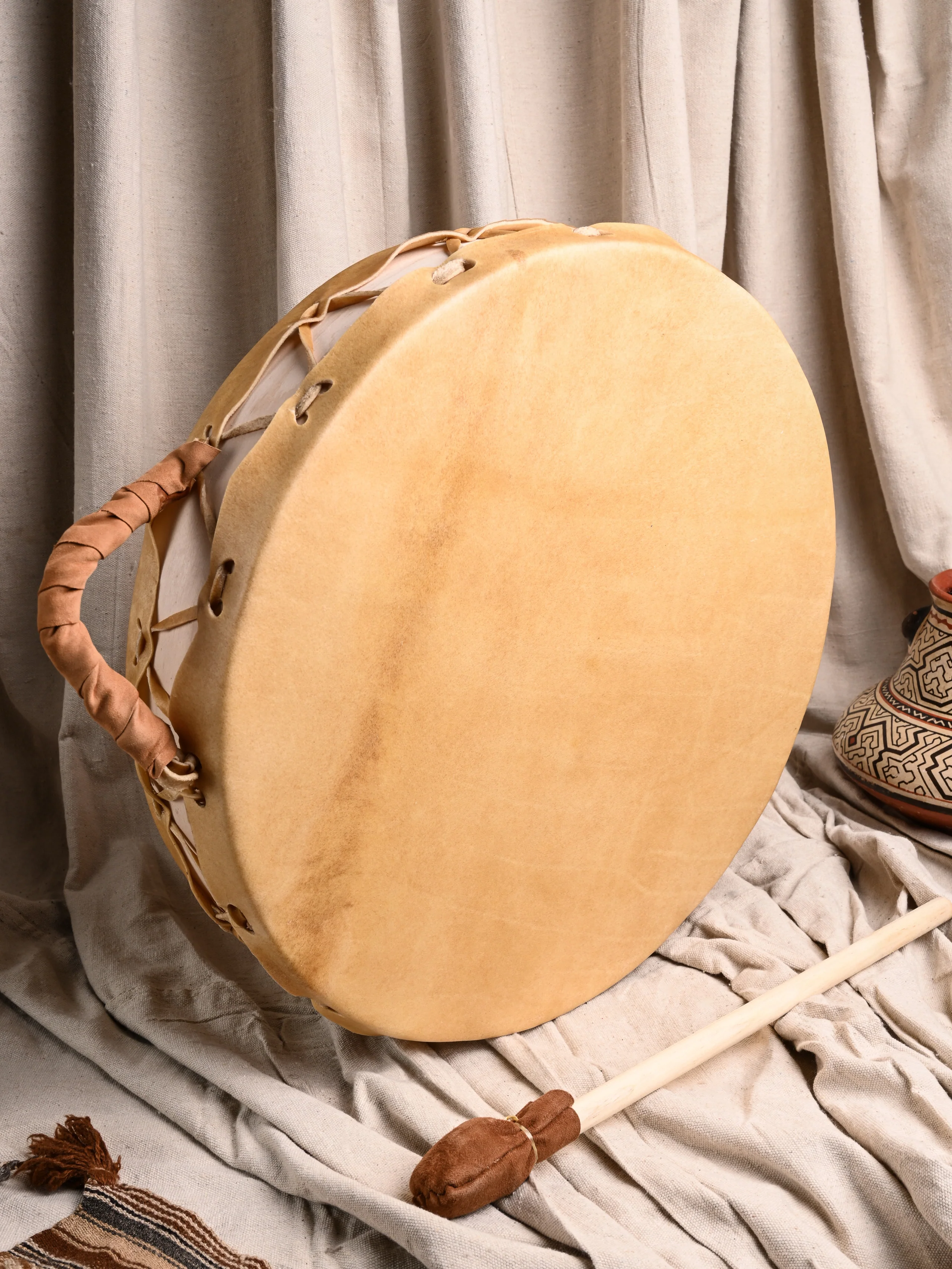 Native American Style Buffalo Hide Double-Sided Hand Drum - Image 7