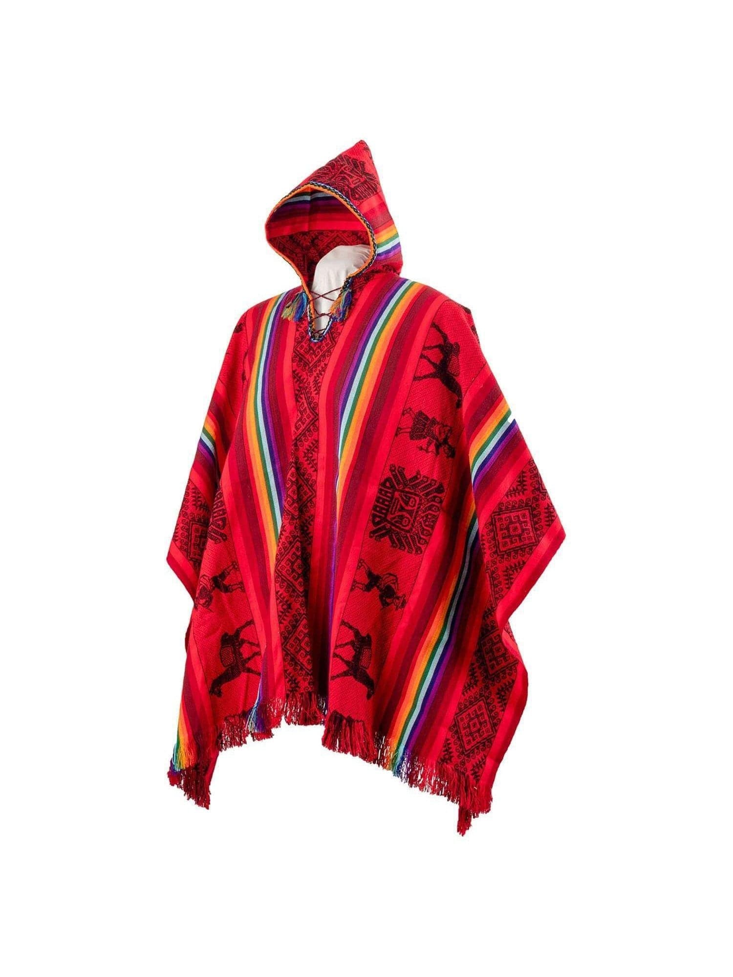 Hooded Peruvian Poncho - Rojo - Image 2