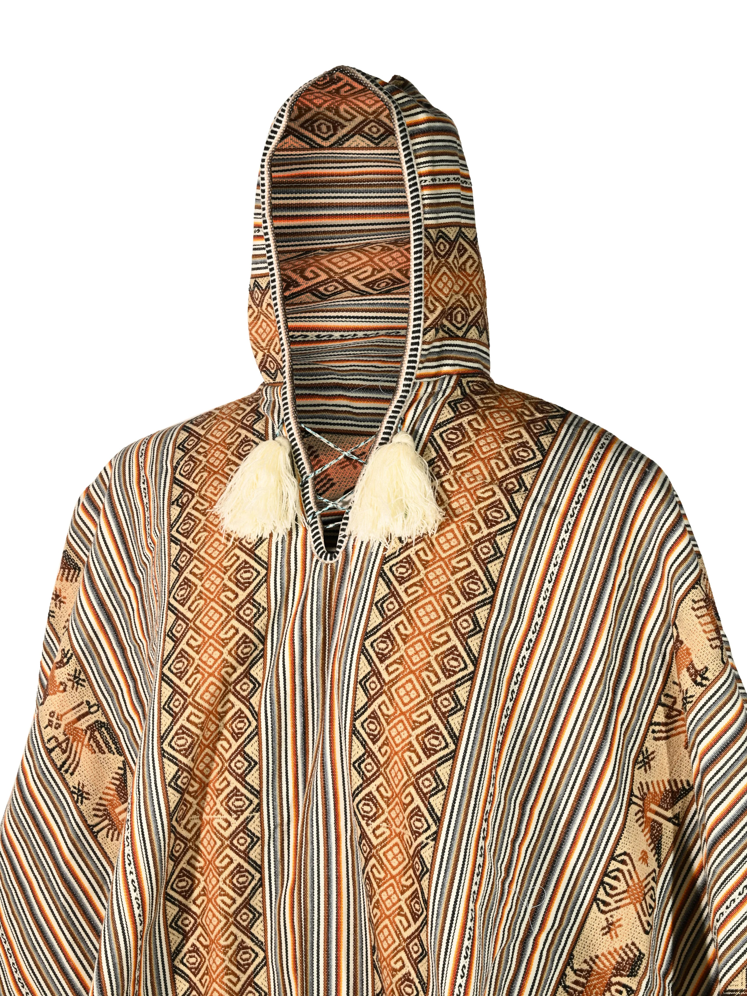 Alpaca Hooded Peruvian Poncho - Cream - Image 2