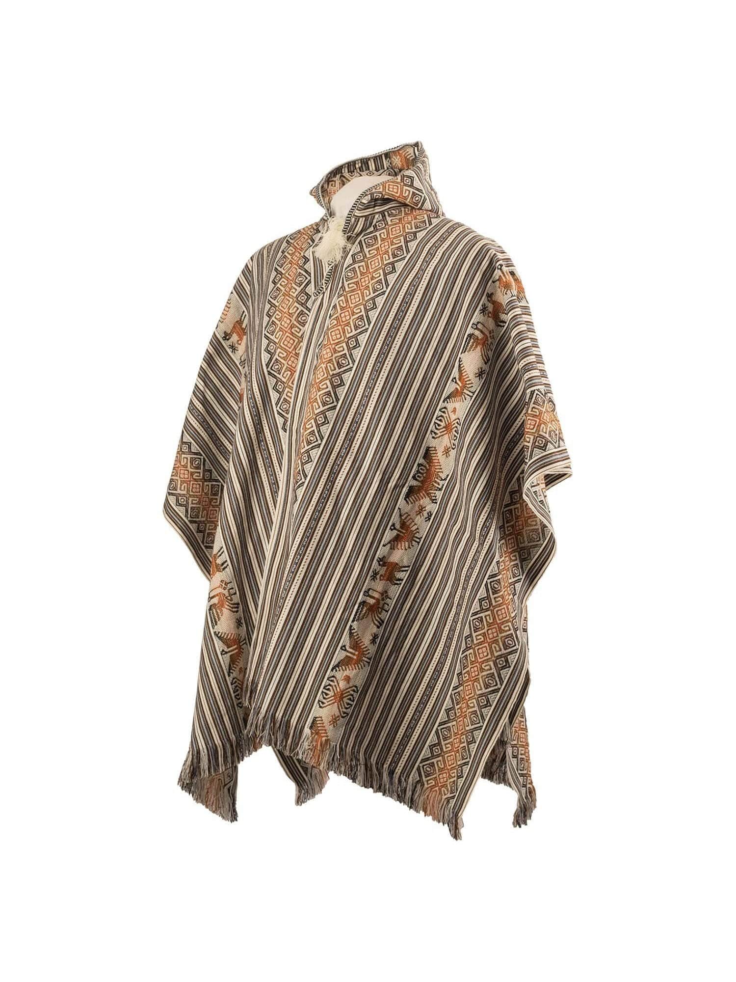 Alpaca Hooded Peruvian Poncho - Cream - Image 3
