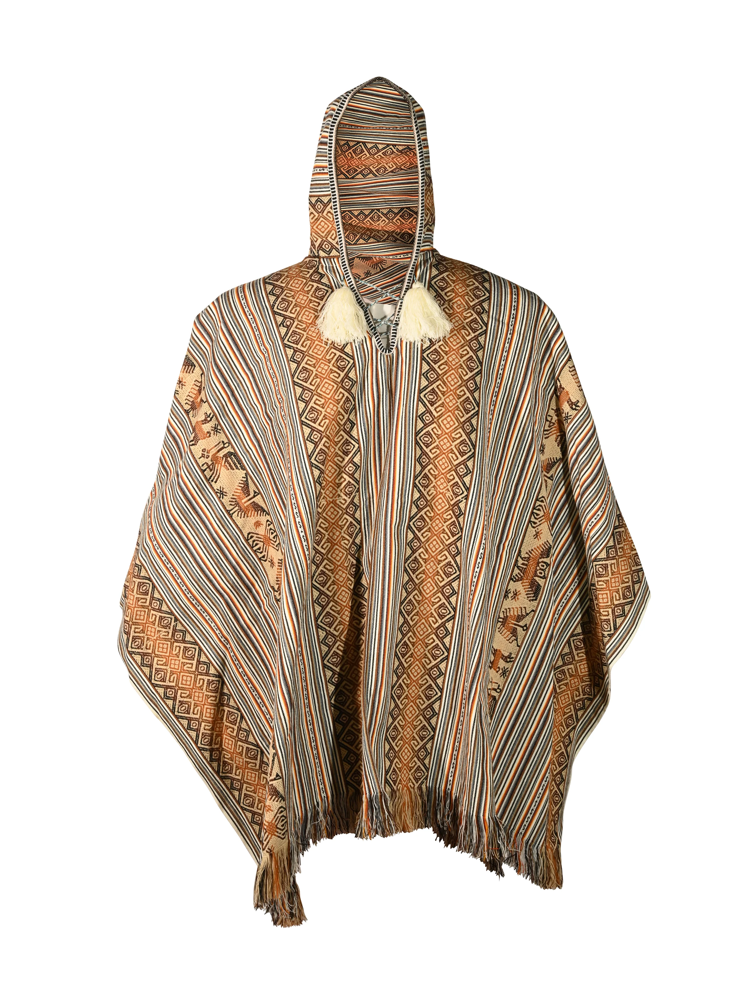Alpaca Hooded Peruvian Poncho - Cream - Image 4