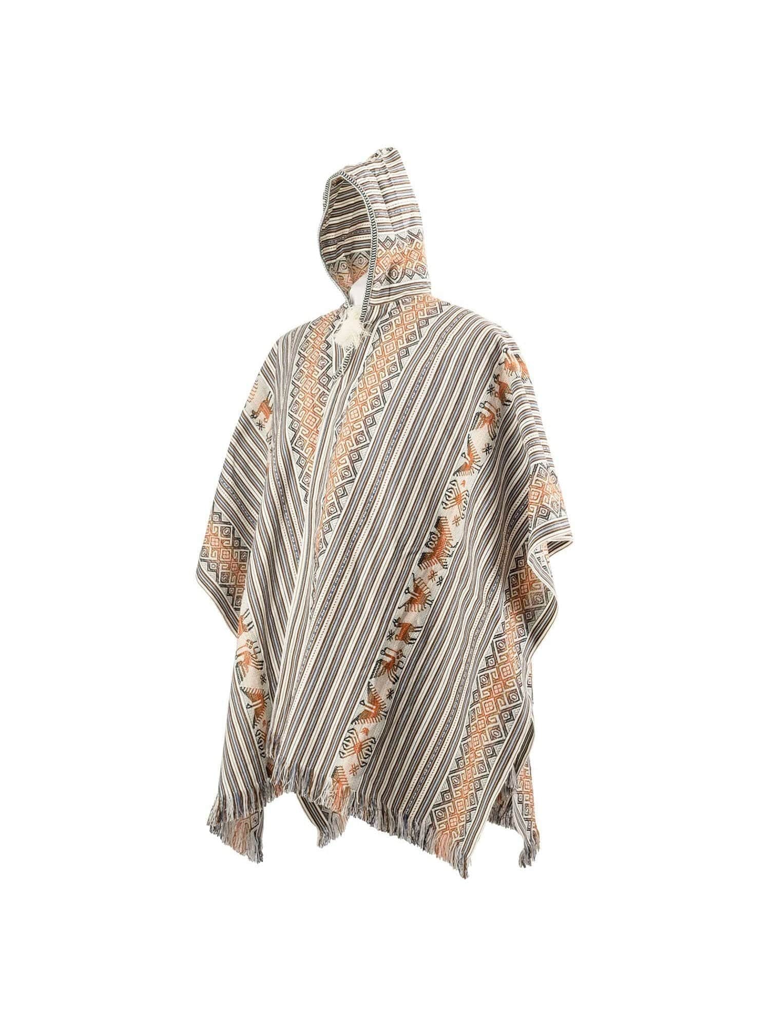 Alpaca Hooded Peruvian Poncho - Cream - Image 5