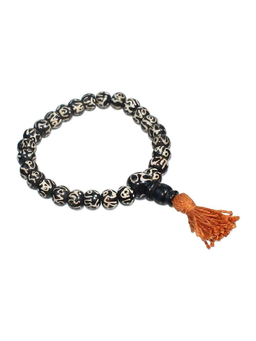 Om Mani Bone Bead Wrist Mala - Stretchy - Image 2