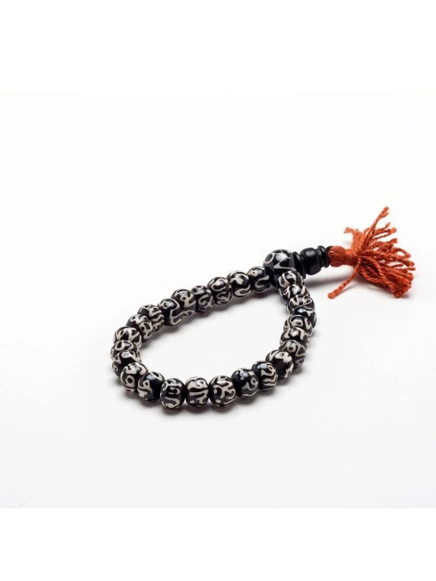 Om Mani Bone Bead Wrist Mala - Stretchy - Image 3