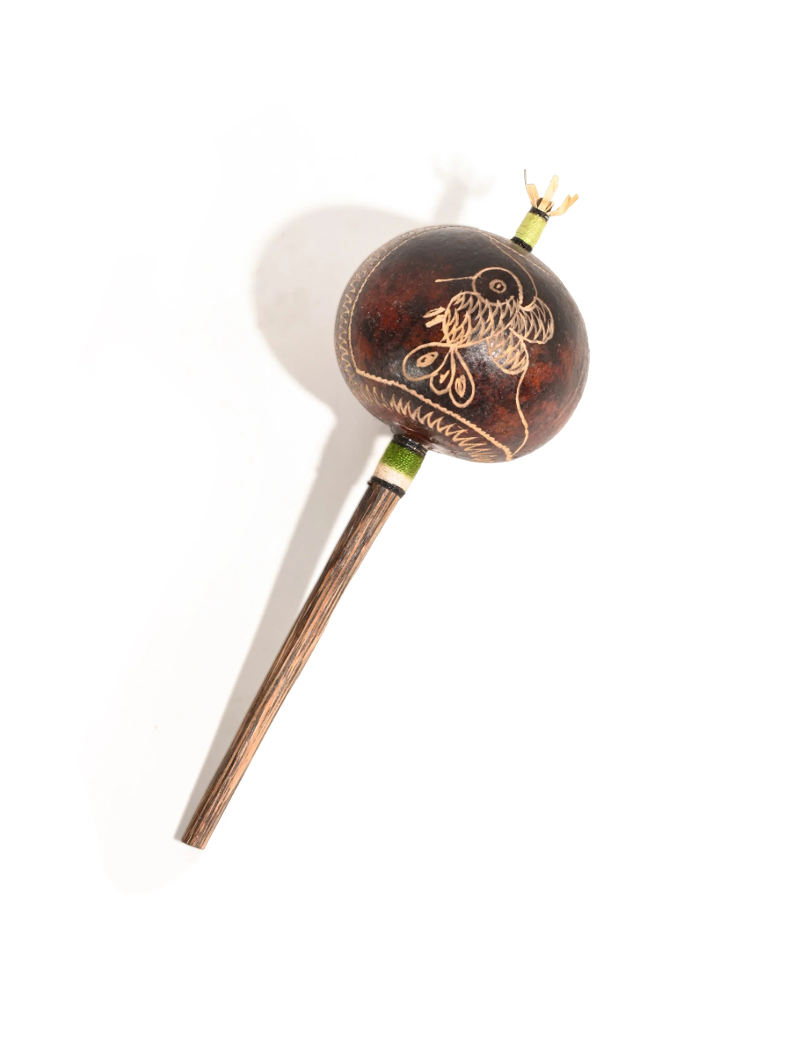 Peruvian Amazon Gourd Rattle - Hummingbird and Flower - Image 3