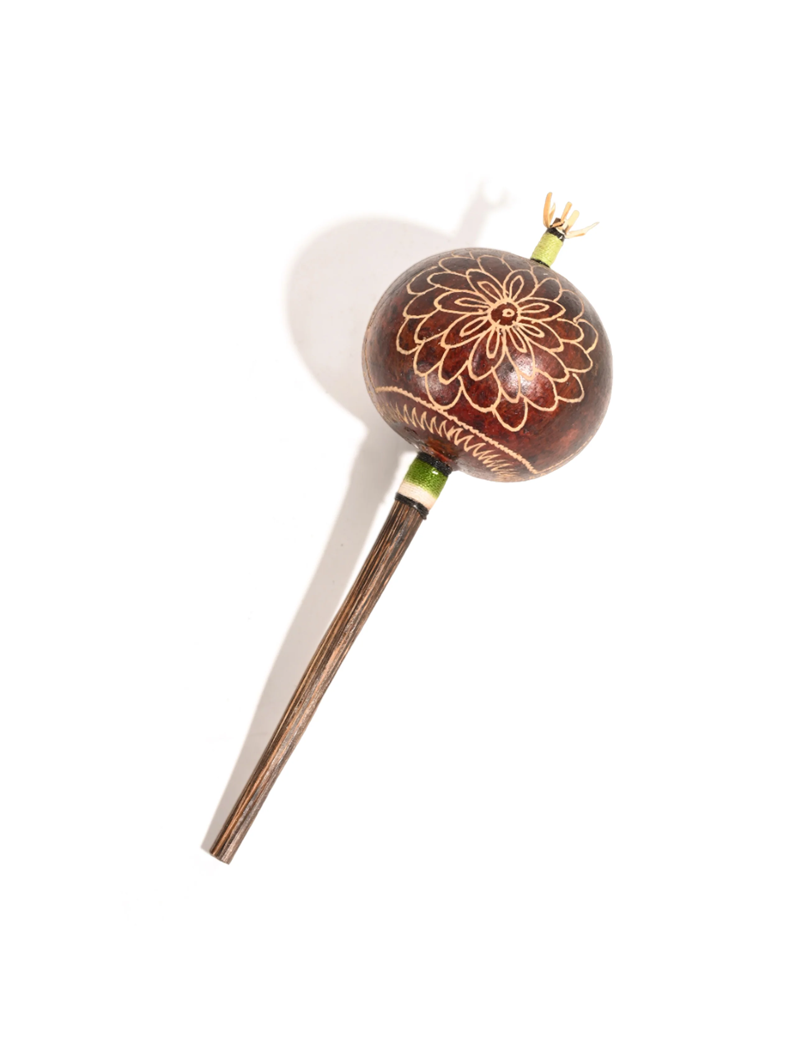 Peruvian Amazon Gourd Rattle - Hummingbird and Flower - Image 4