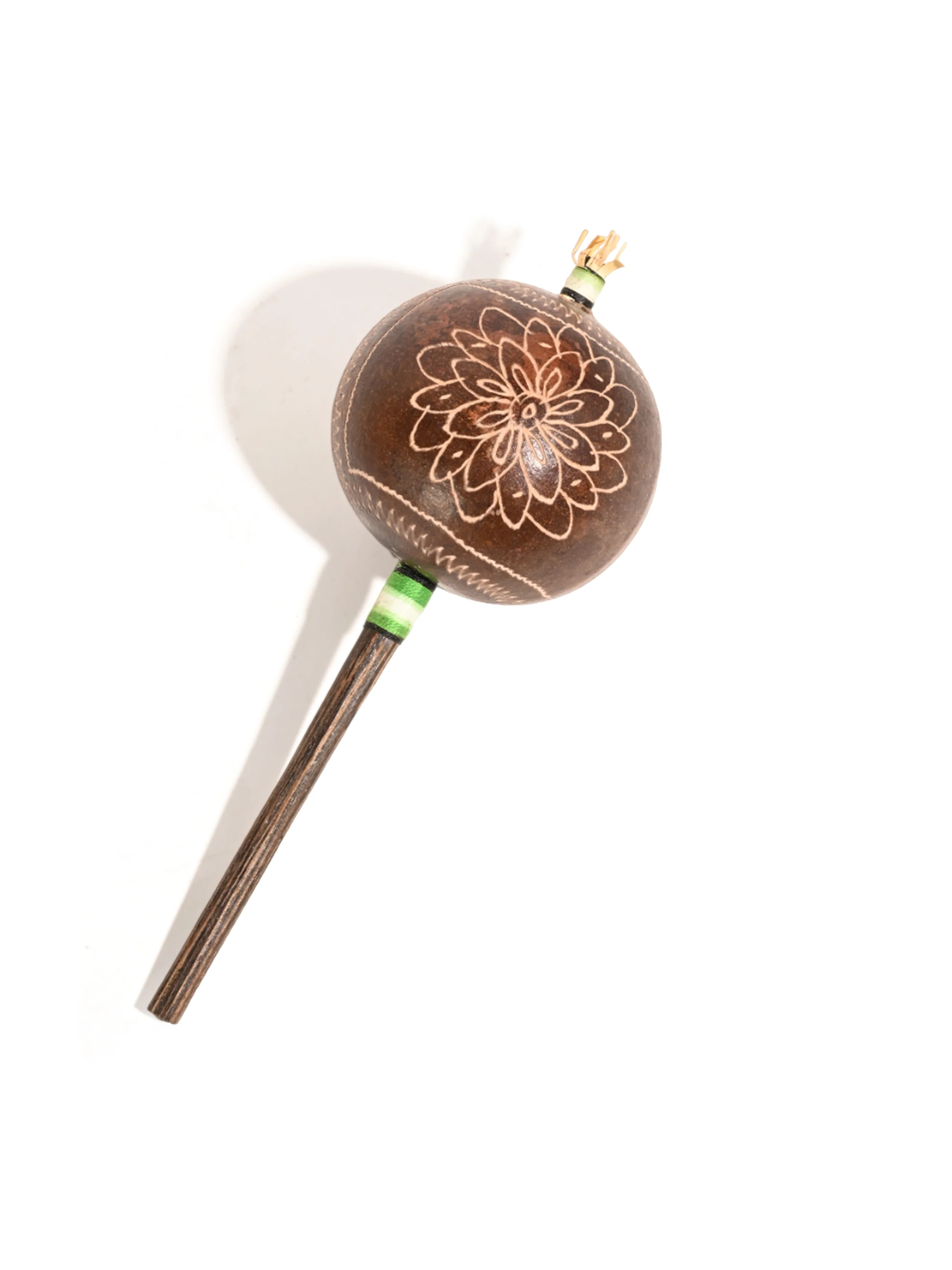 Peruvian Amazon Gourd Rattle - Hummingbird and Flower - Image 6