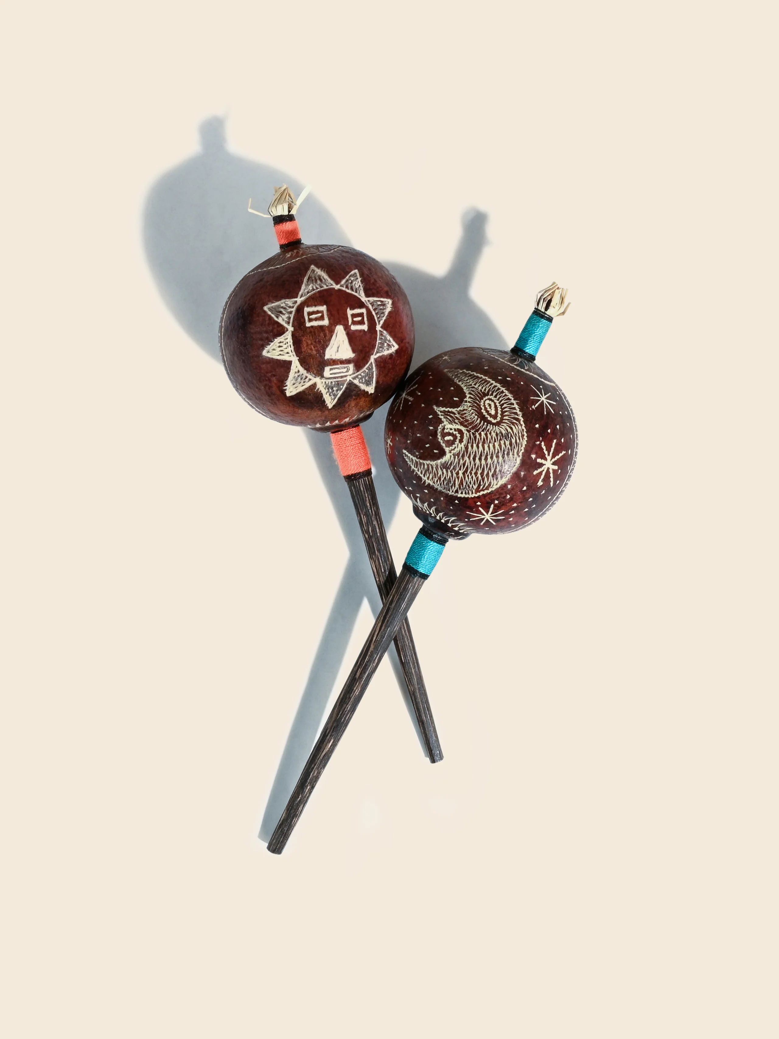 Peruvian Amazon Gourd Rattle - Moon/Sun - Image 6