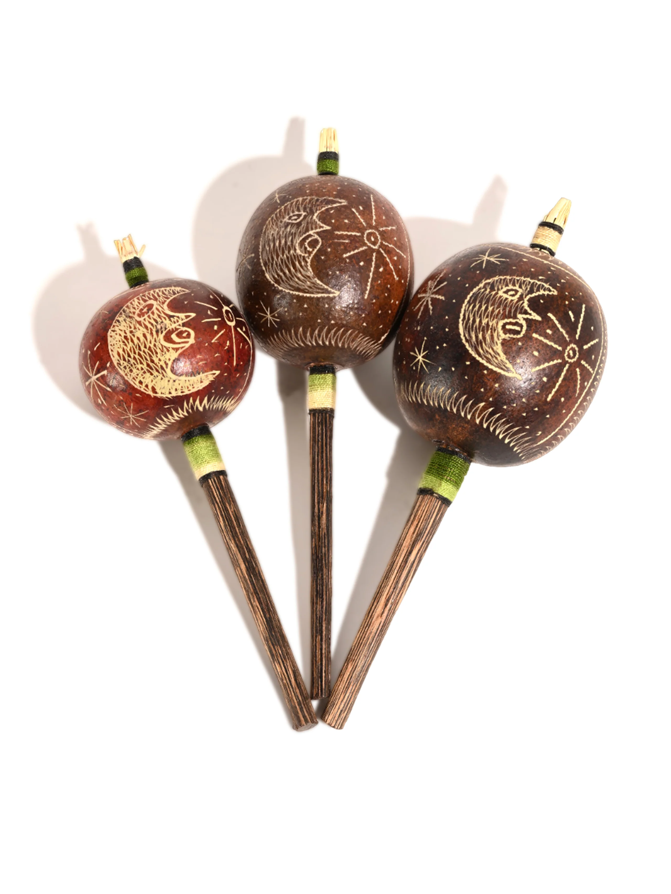 Peruvian Amazon Gourd Rattle - Moon/Sun with Rays - Image 2