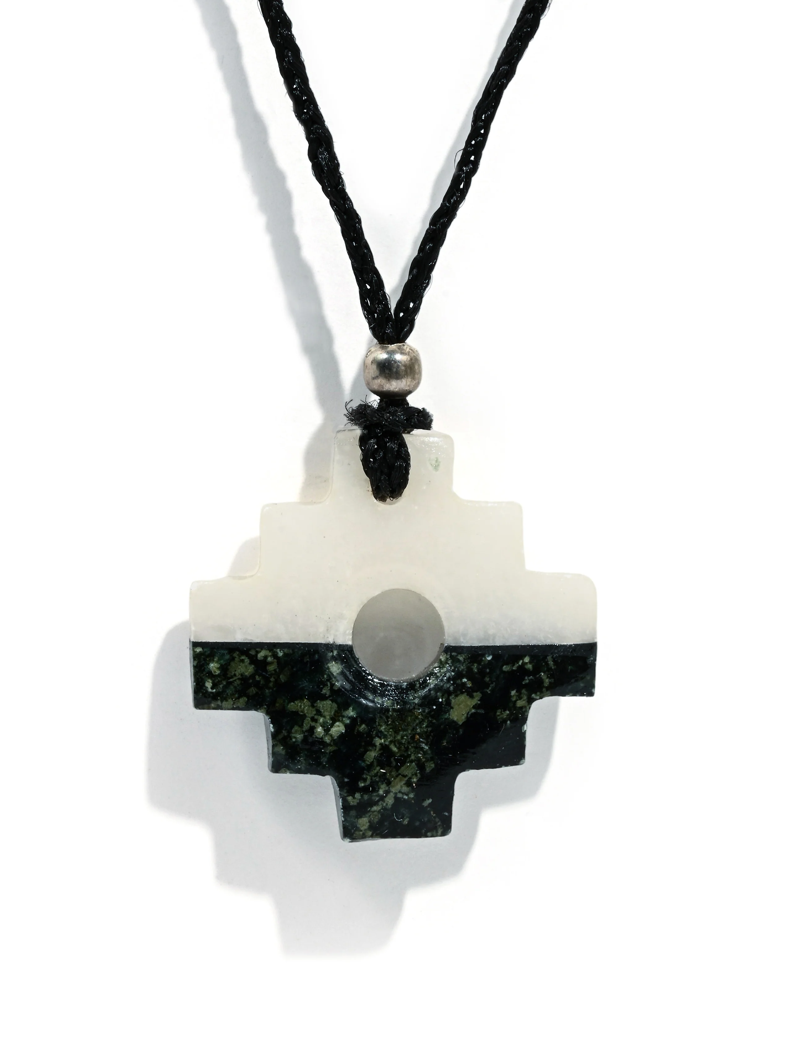 Peruvian Chakana Necklace - Black & White Stone - Image 2