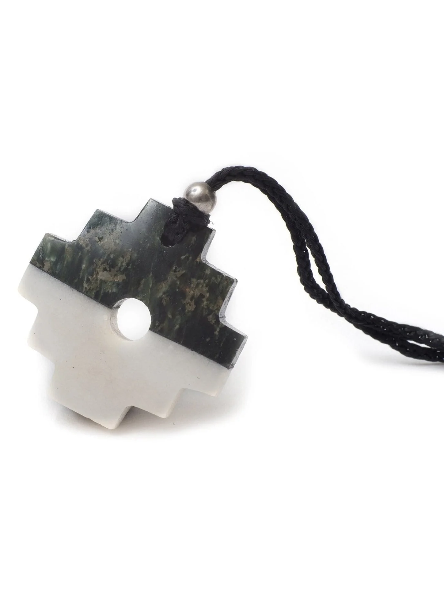 Peruvian Chakana Necklace - Black & White Stone - Image 3