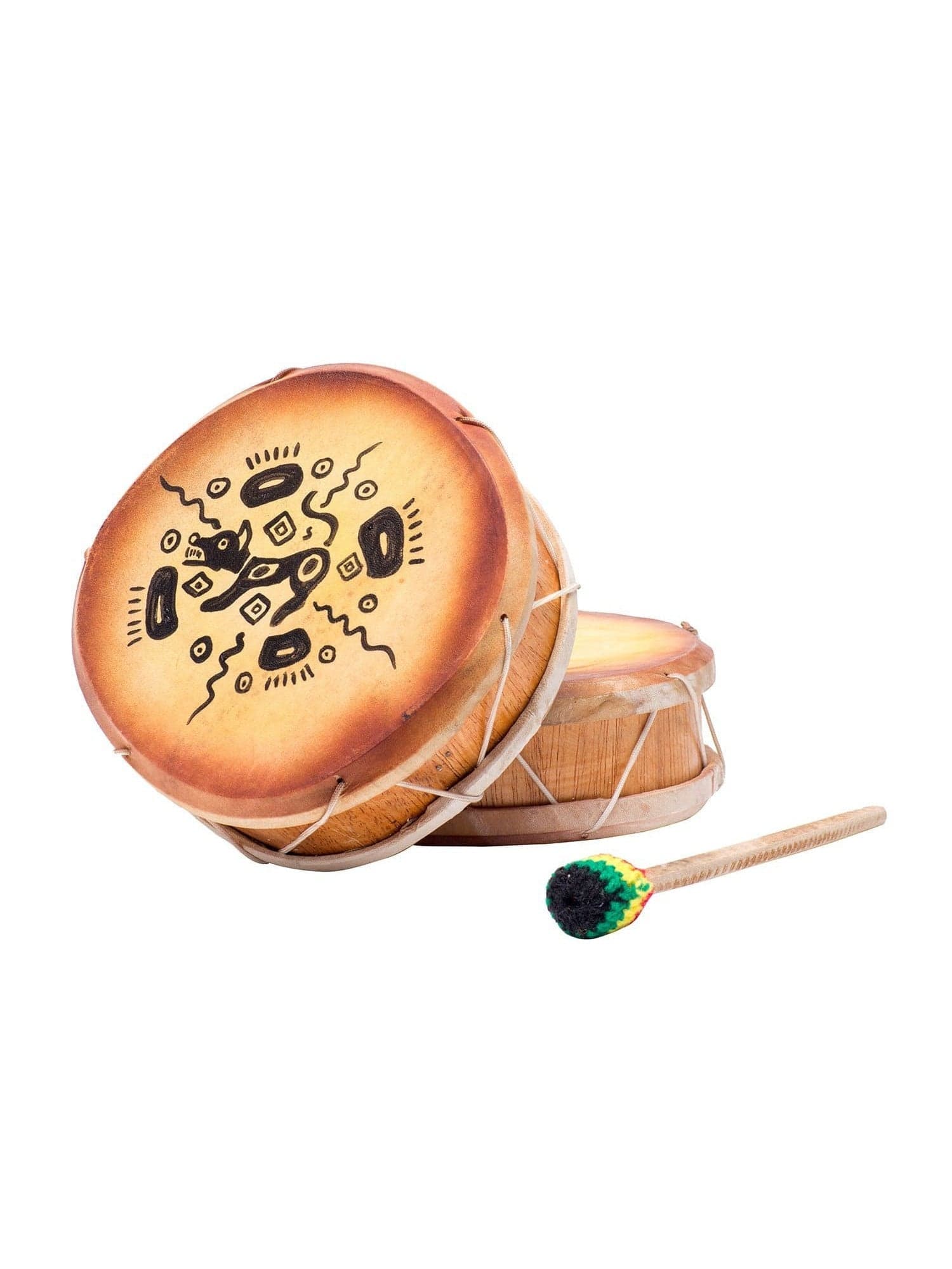Peruvian Round Two-Sided Hand Drum - 8 in - Image 11