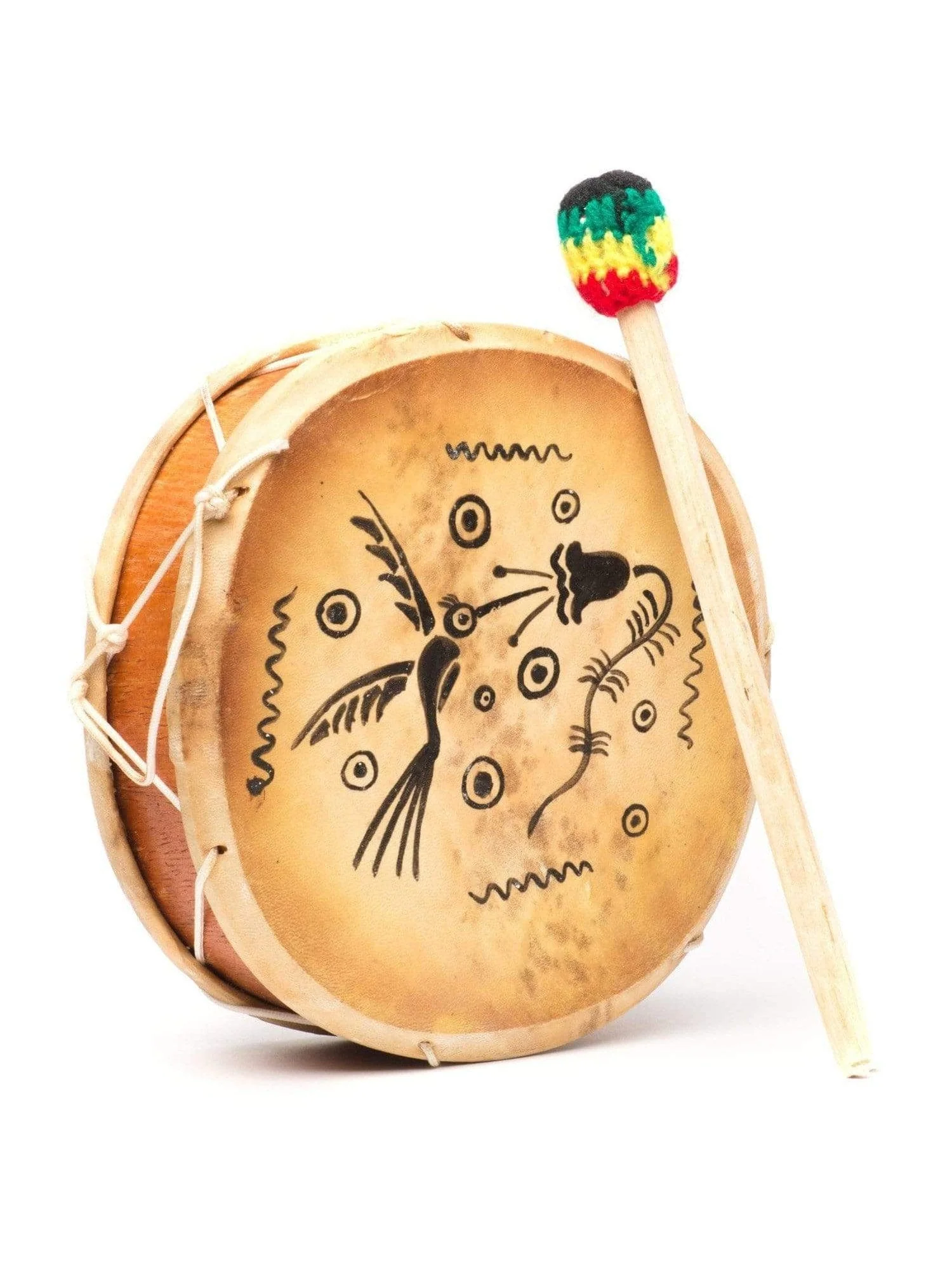 Peruvian Round Two-Sided Hand Drum - 8 in - Image 14