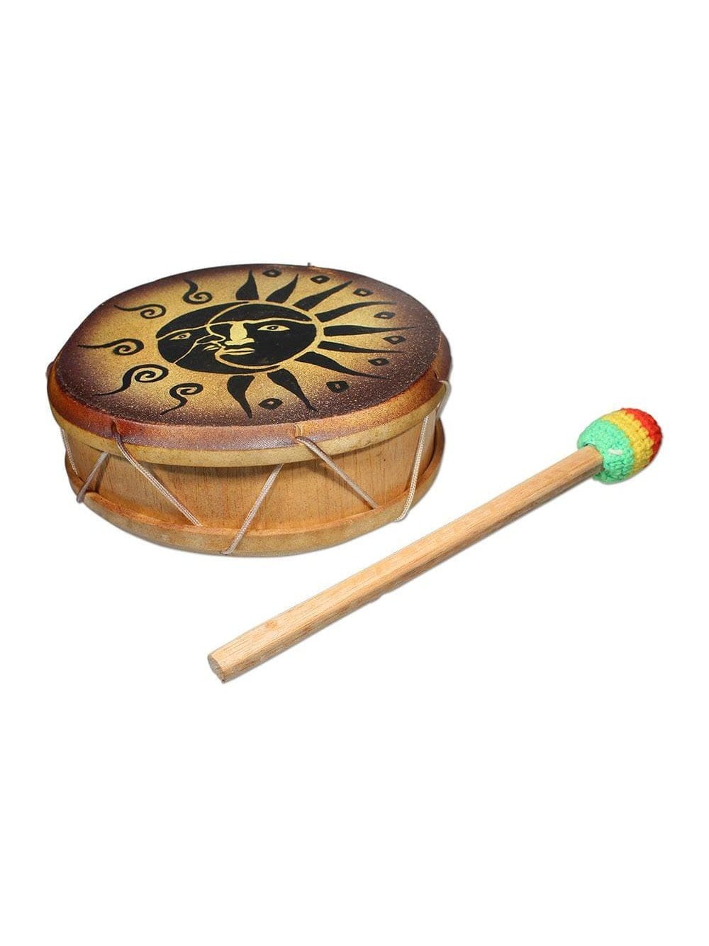 Peruvian Round Two-Sided Hand Drum - 8 in - Image 4