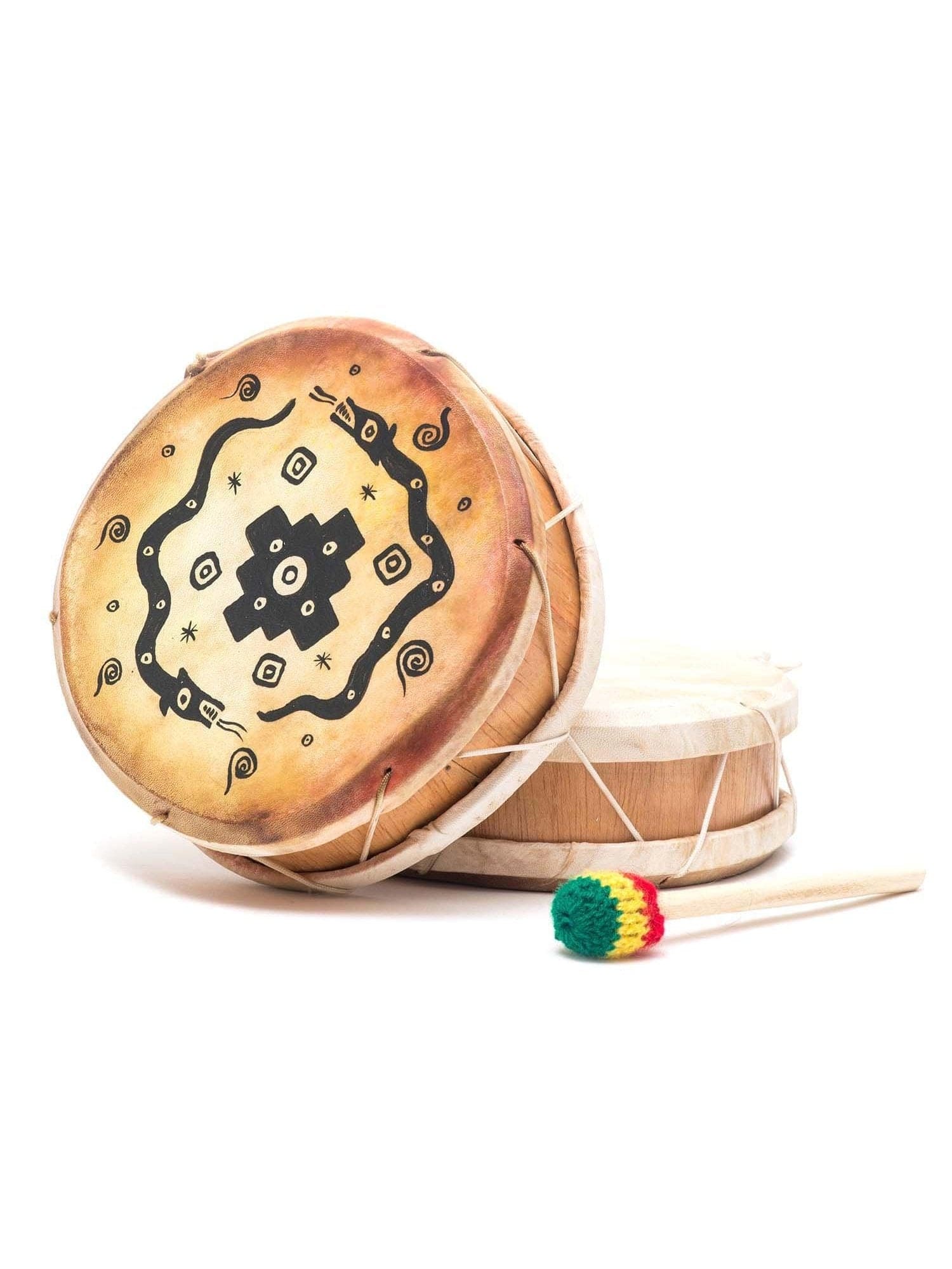 Peruvian Round Two-Sided Hand Drum - 8 in - Image 9