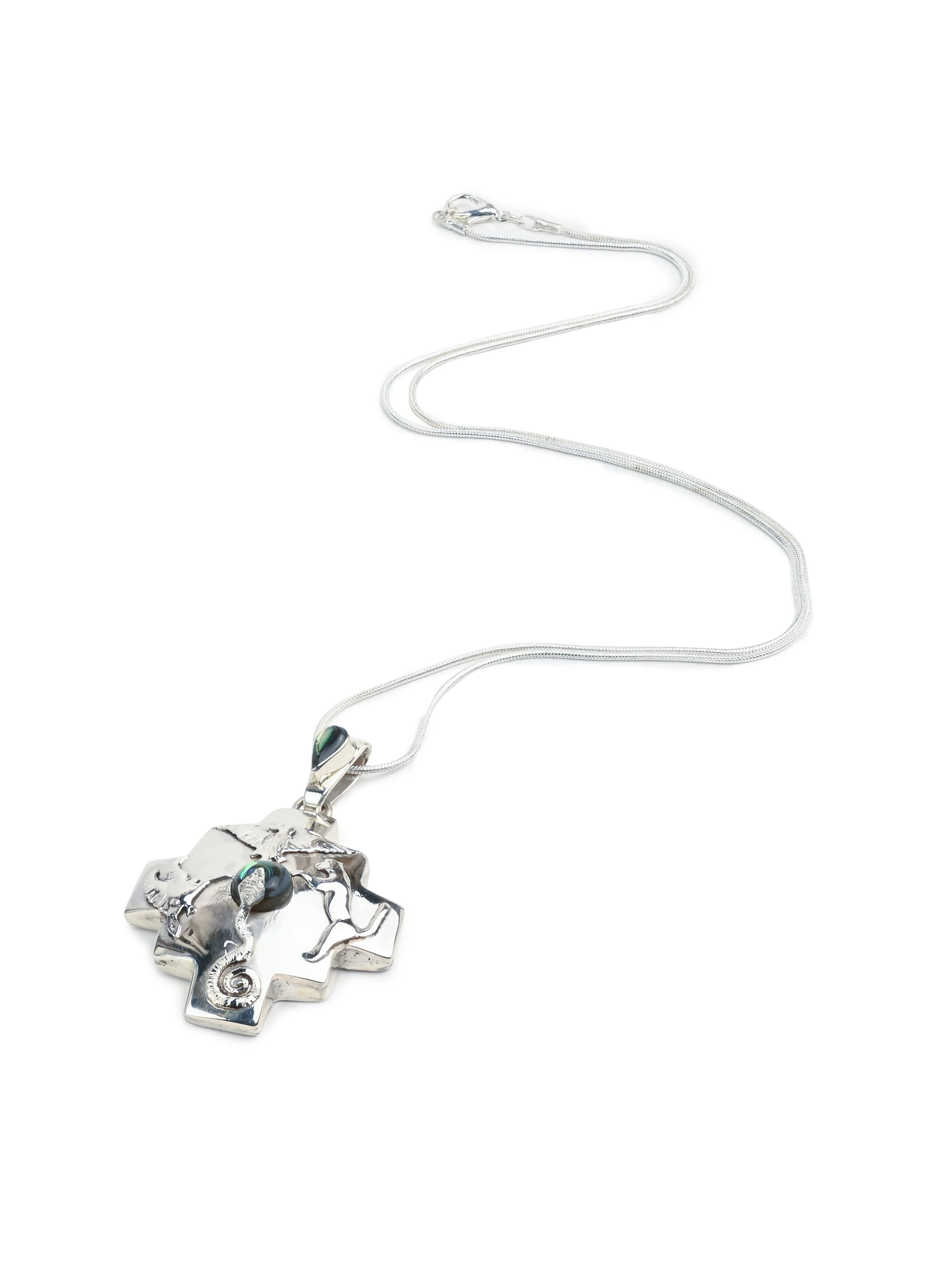 Peruvian Chakana Four Directions Totem & Abalone Pendant Necklace - Sterling Silver - Image 7