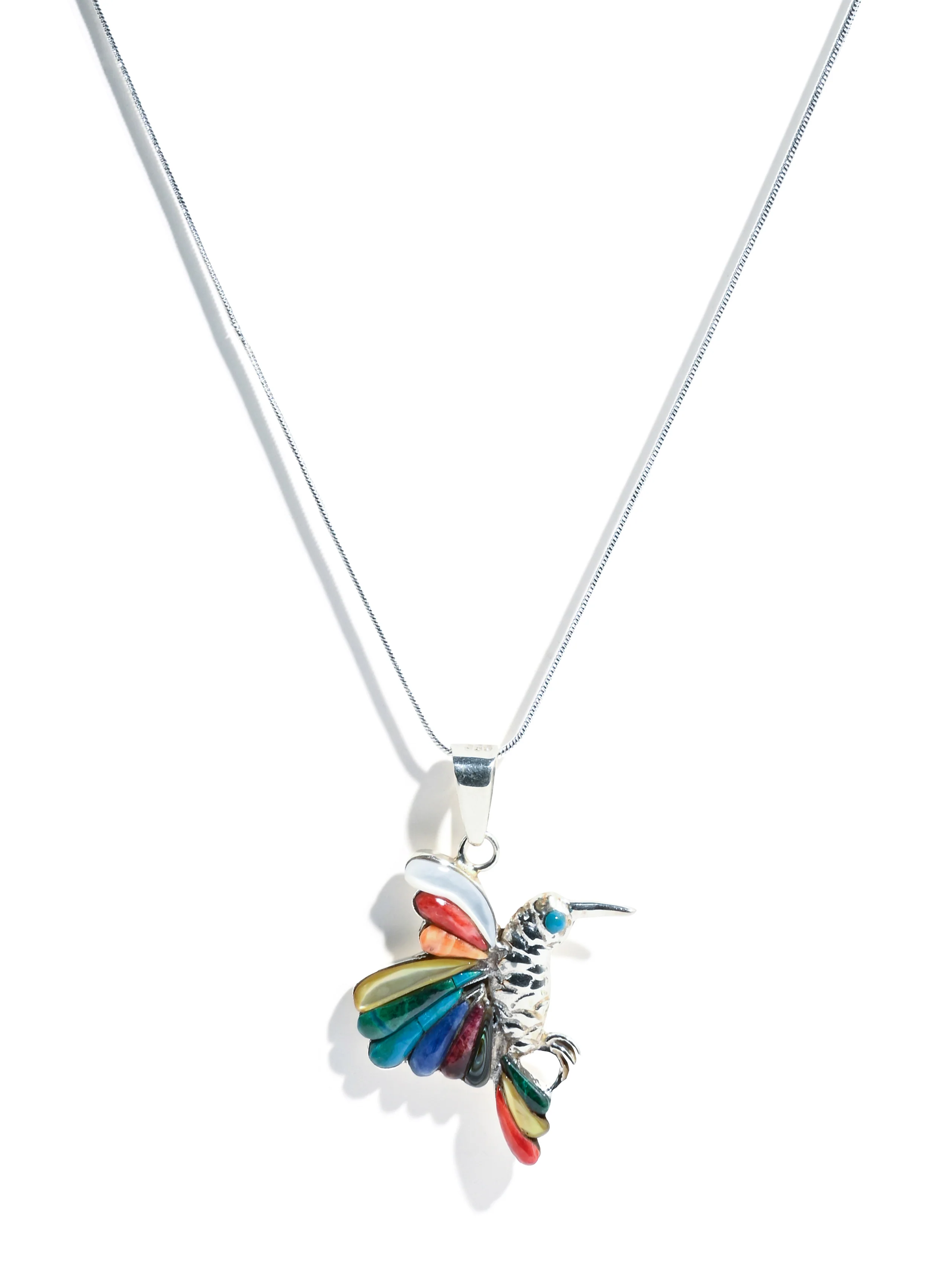 Peruvian Sacred Hummingbird - Sterling Silver Shell and Stone Inlay - Image 5
