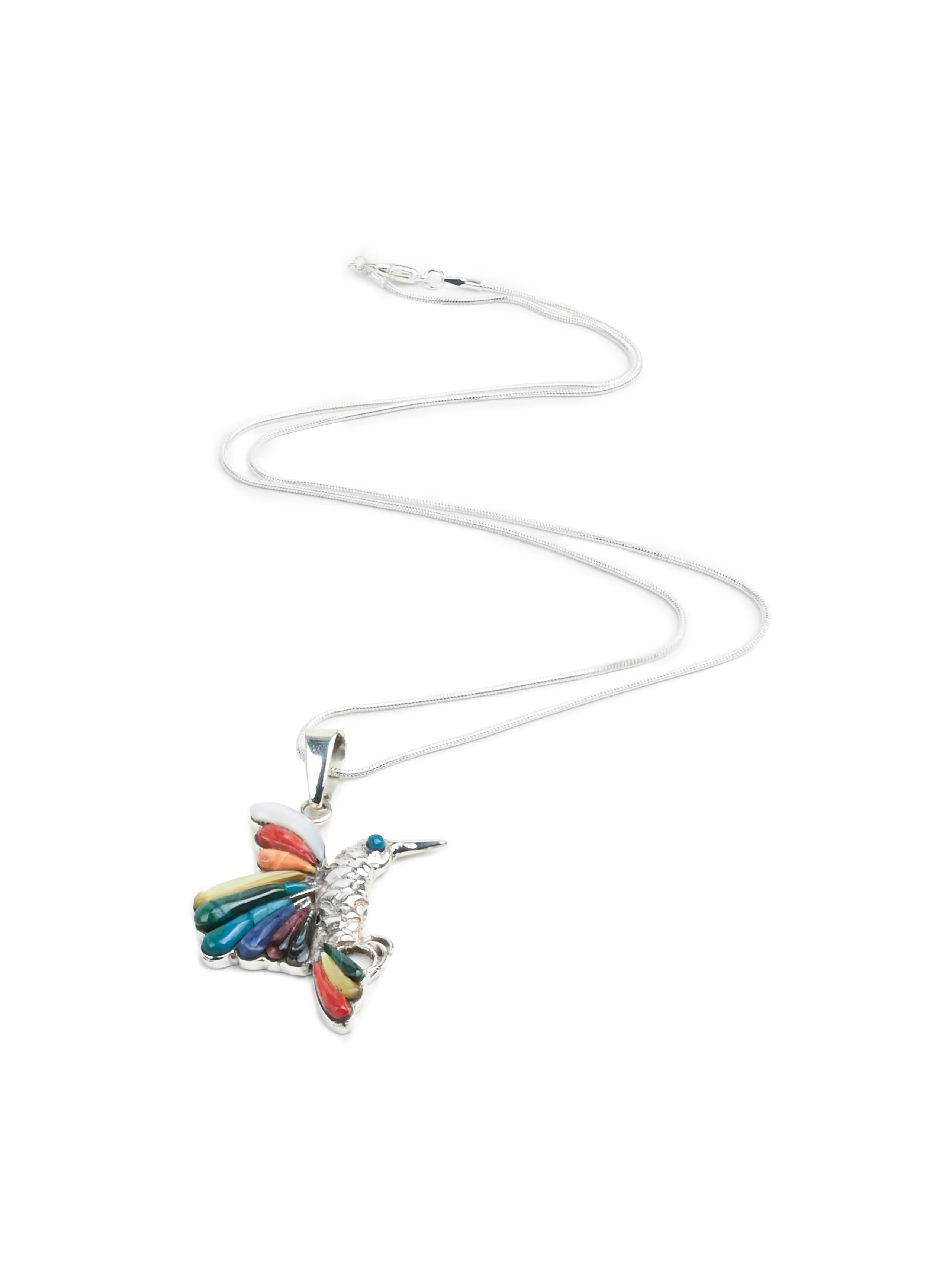 Peruvian Sacred Hummingbird - Sterling Silver Shell and Stone Inlay - Image 6