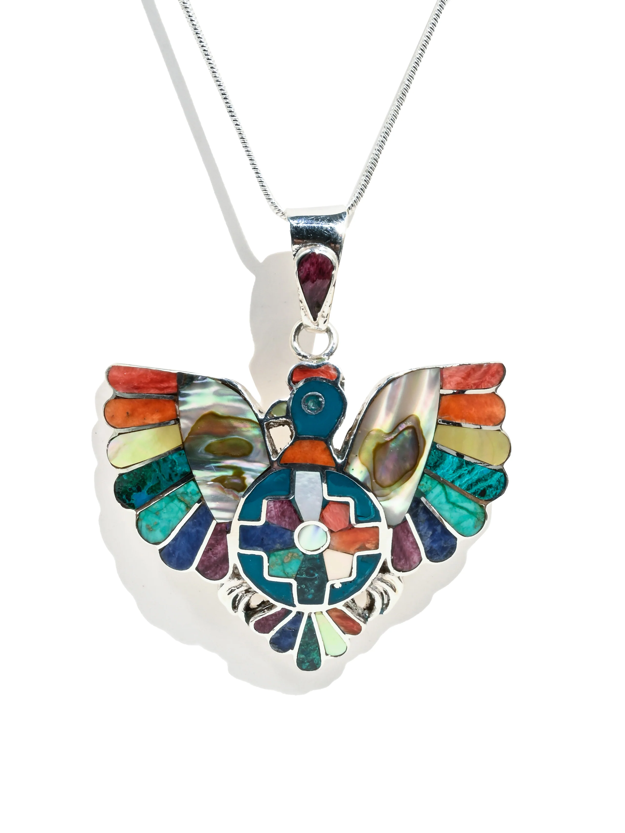 Peruvian Condor & Shield Pendant - 950 Sterling Silver Shell and Stone Inlay - Image 2