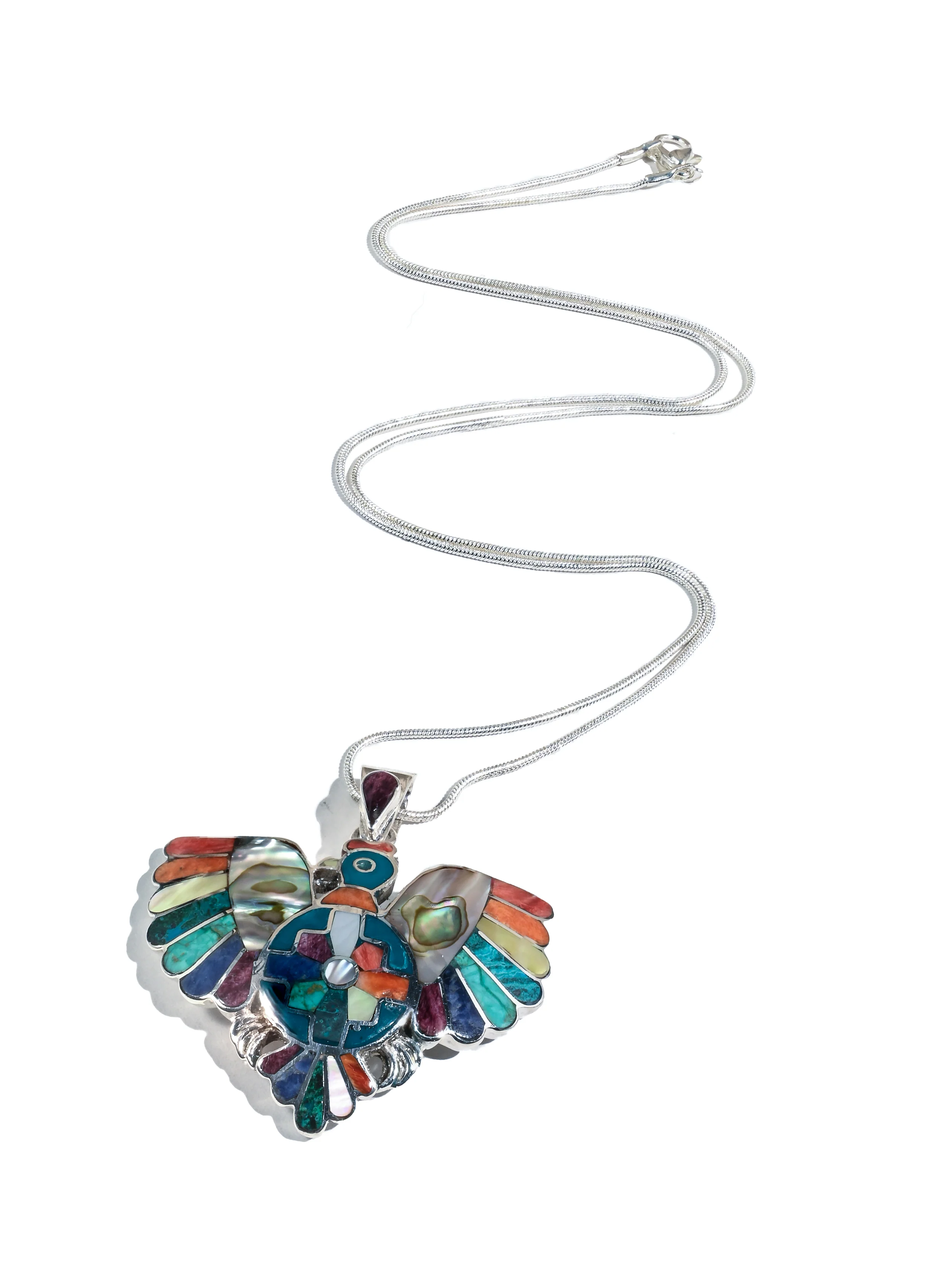 Peruvian Condor & Shield Pendant - 950 Sterling Silver Shell and Stone Inlay - Image 3