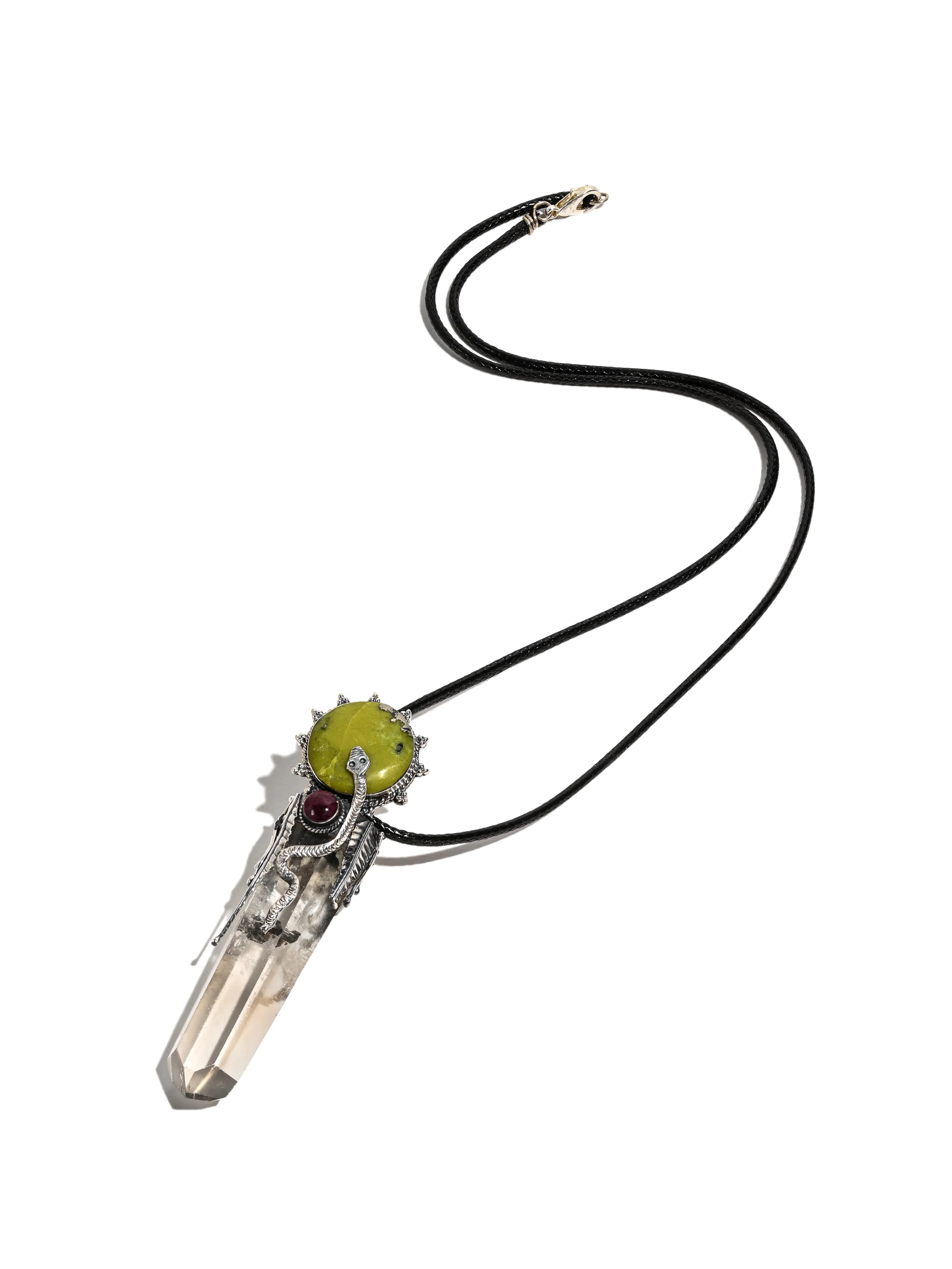 Peruvian Silver Jade Pendant Necklace - Serpent & Stone - Image 2